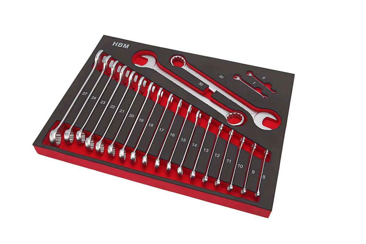 HBM Professional 22 Piece Ring - Juego de llaves inglesas con incrustaciones de espuma