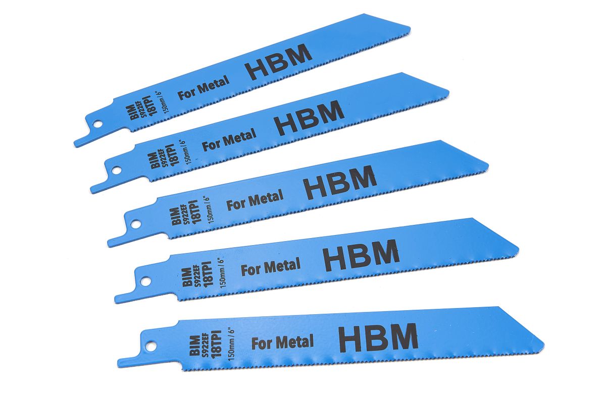 HBM 5 Piezas 150 mm. Juego de hojas de sierra recíproca de 18 TPI para metal