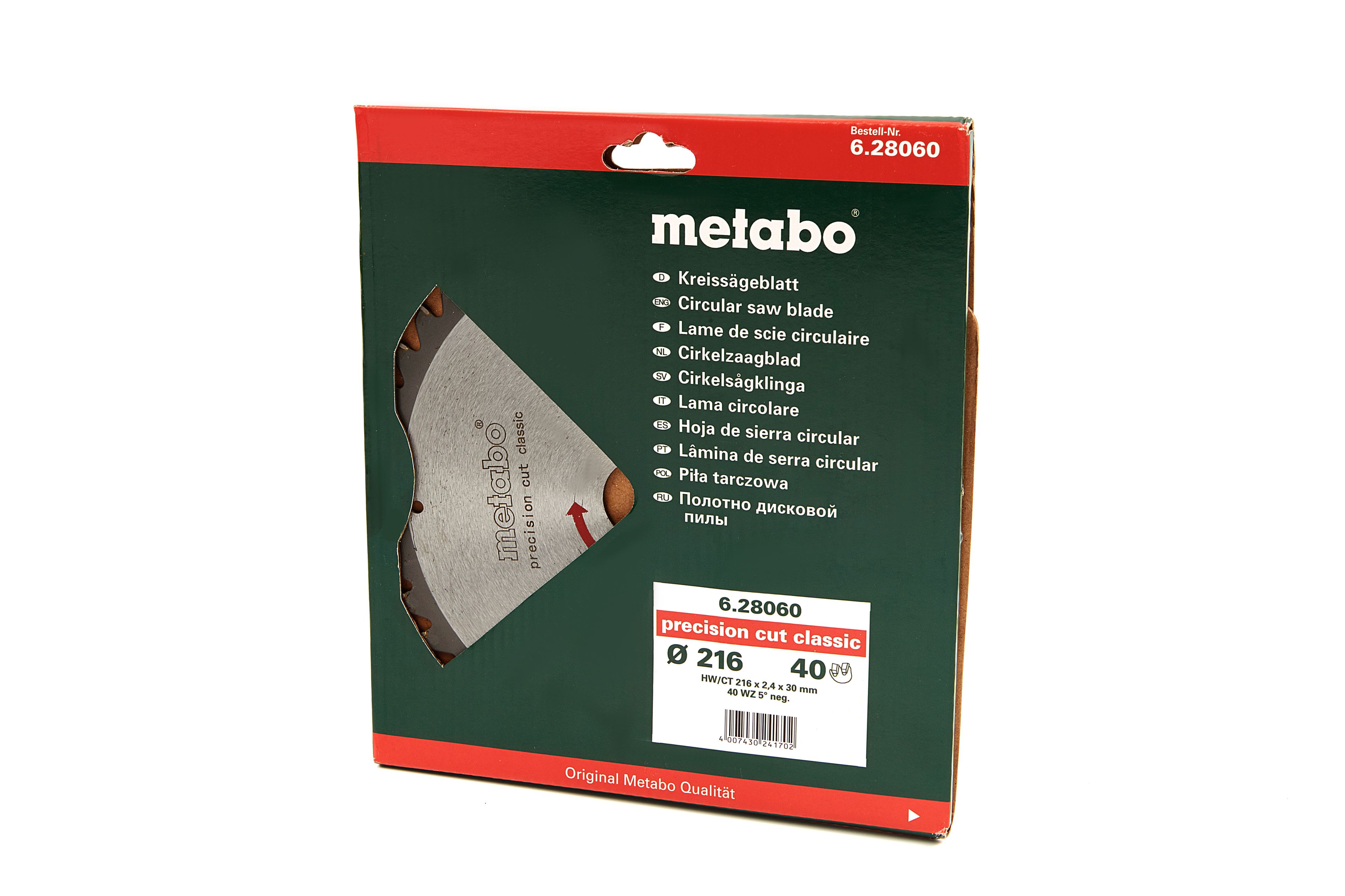 Metabo 216 x 2,4 x 30 mm Zaagblad voor Hout 40T