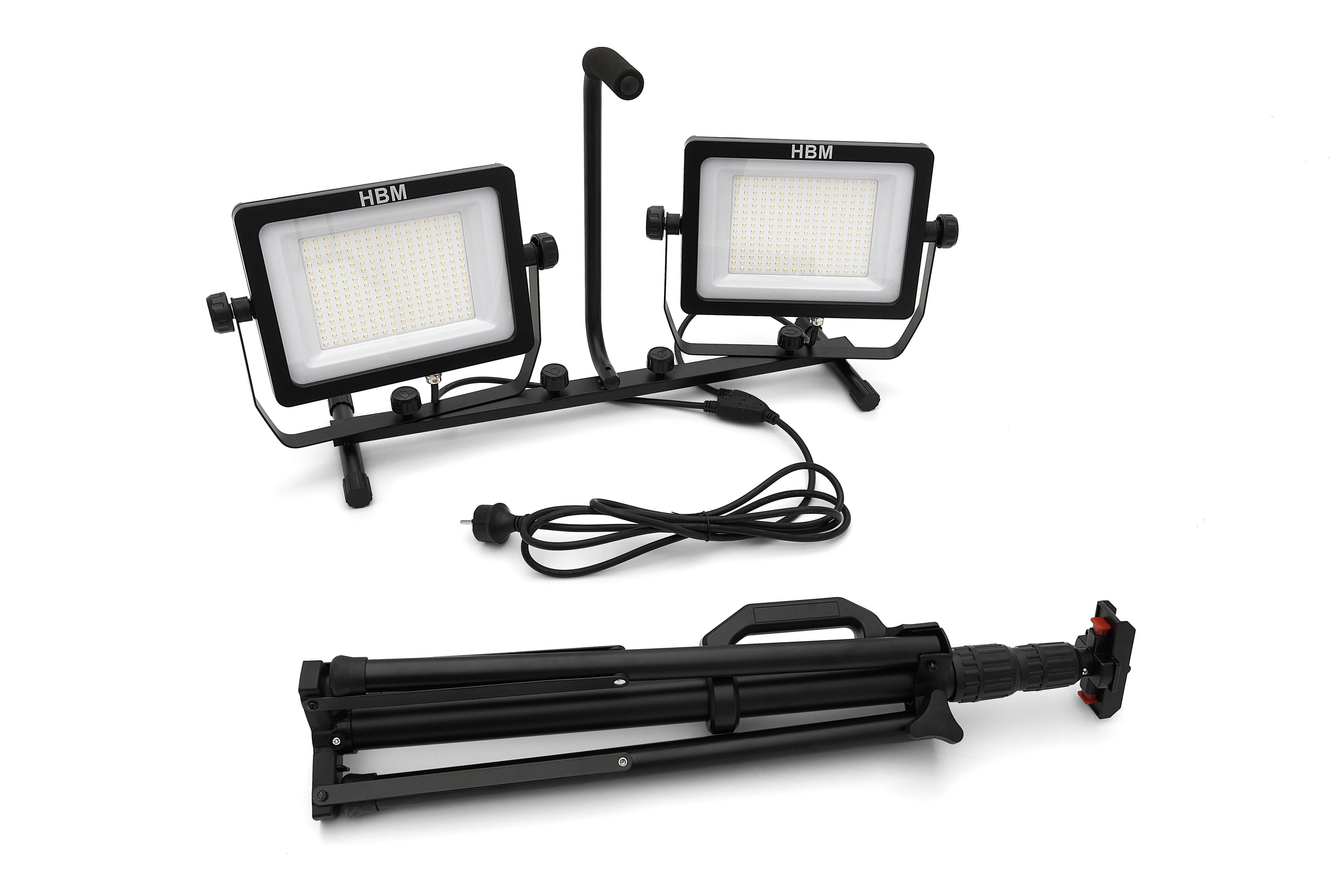 Faro LED Professionale HBM a Doppia Testa 2 x 150 Watt – 2 x 15.000 Lumen con Treppiede Image 9