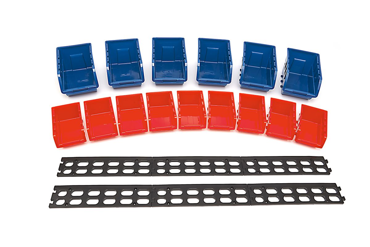 HBM 15-teiliges Stapelboxen-Set mit Aufhängeschienen
