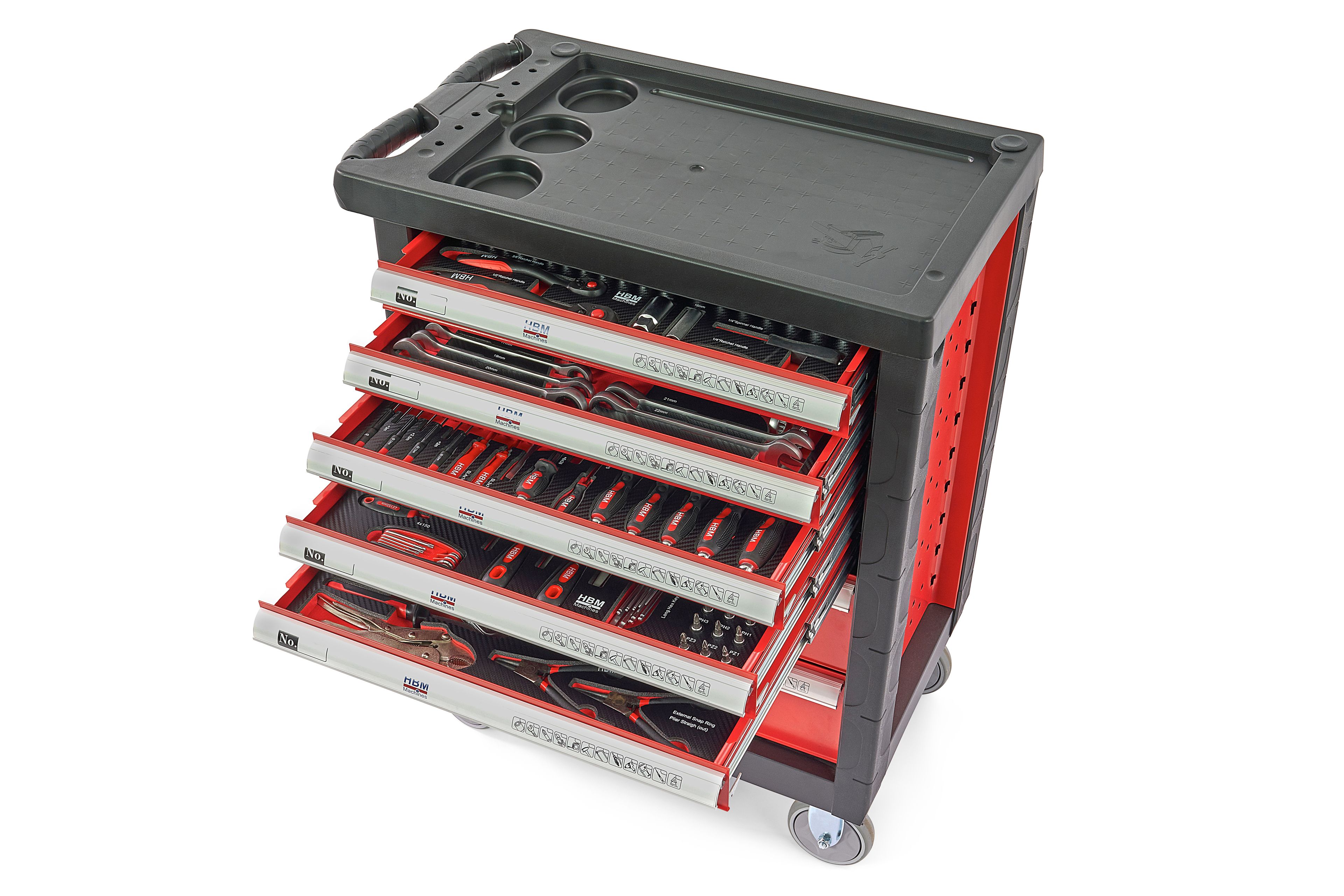 HBM gefüllter Werkstattwagen 196-teilig, rot Image 4