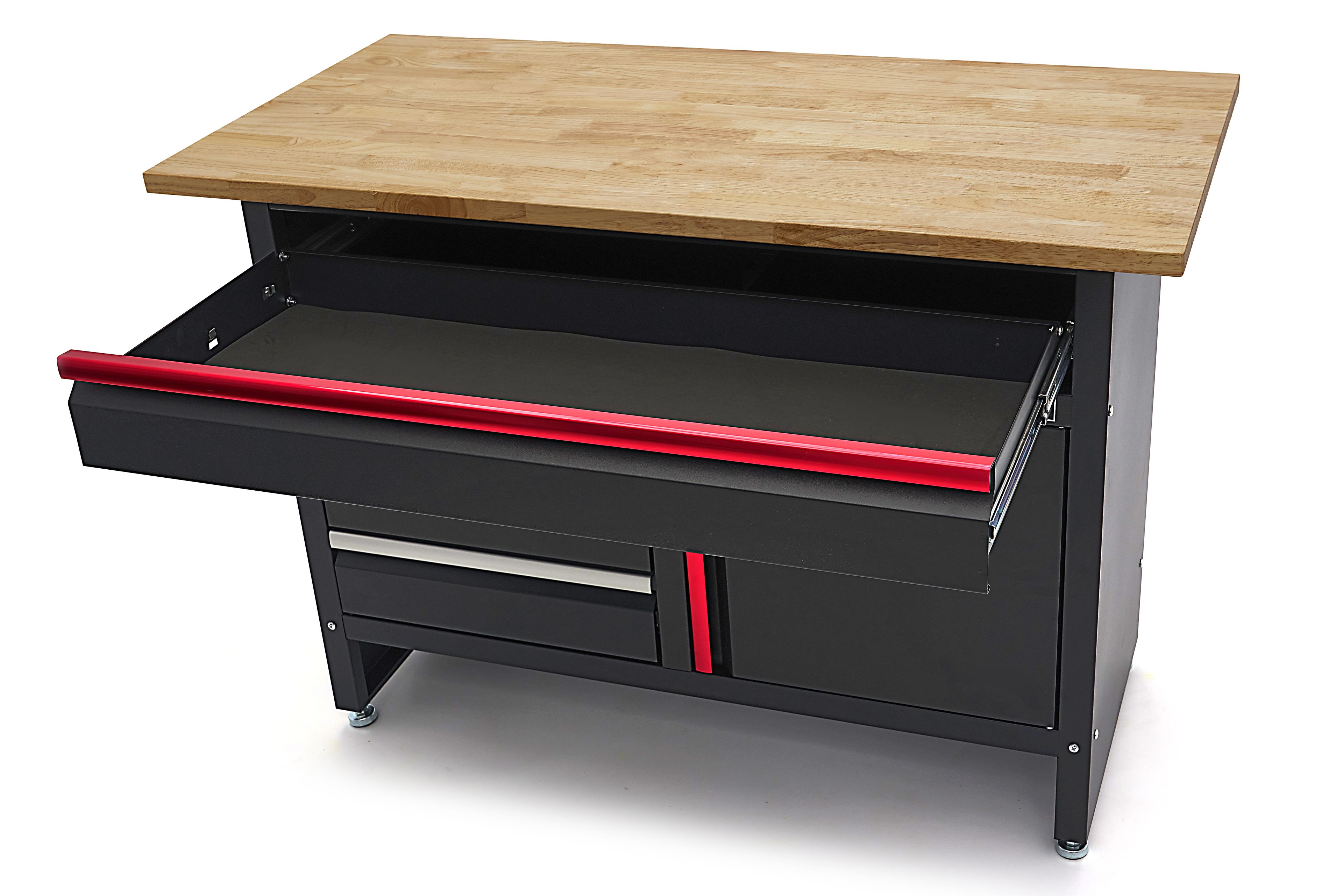 HBM Werkbank 120 cm mit 4 Schubladen, 1 Tür und Holzplatte - Schwarz Image 9