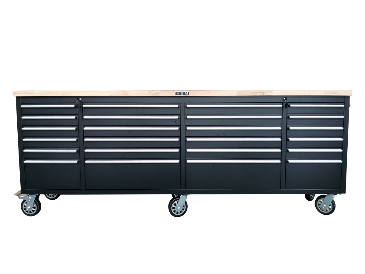 HBM Carro de herramientas con encimera de madera, 258 cm, negro