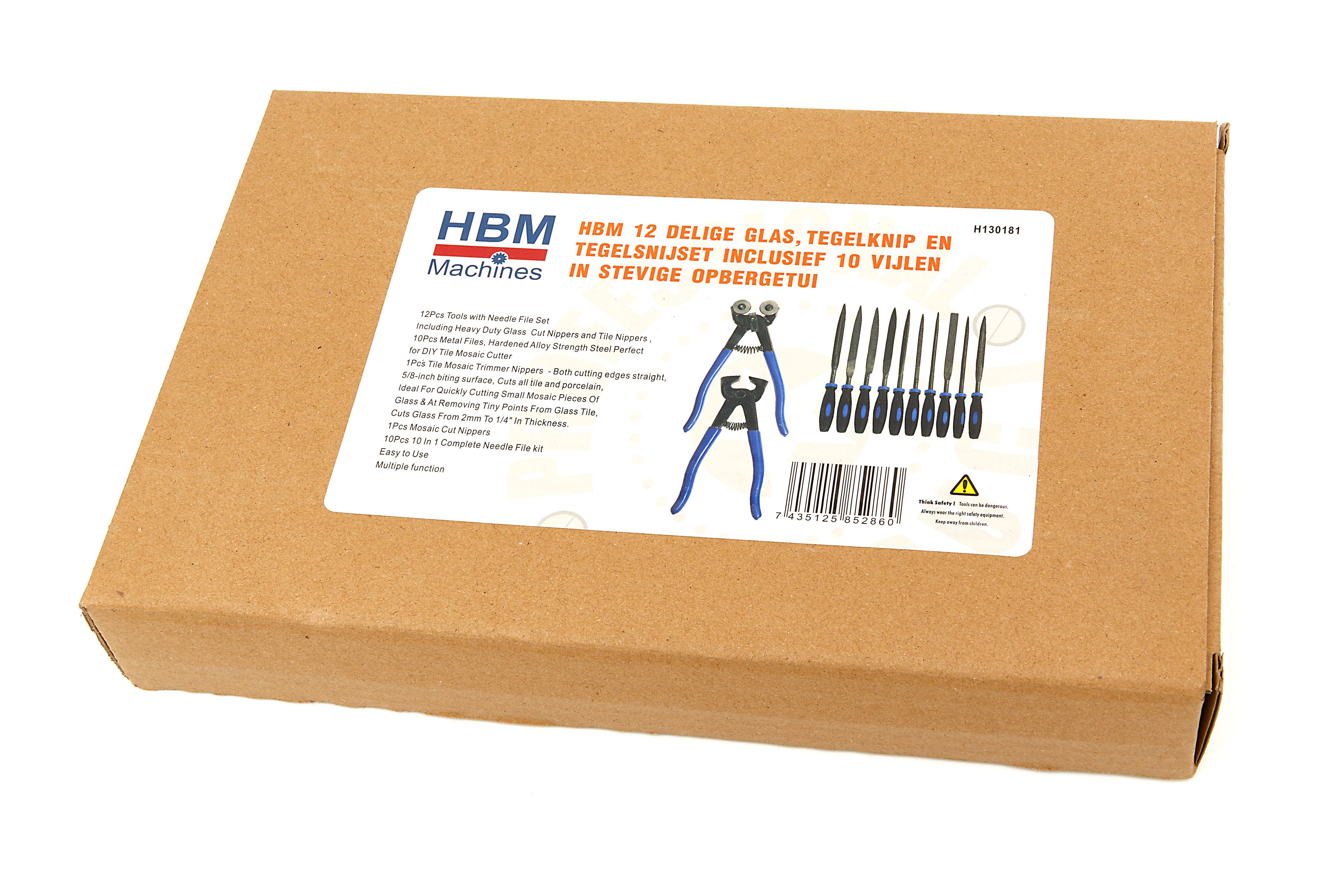HBM 12 Delige Glas, Tegelknip en Tegelsnijset inclusief 10 Vijlen in Stevige Opbergetui Image 9