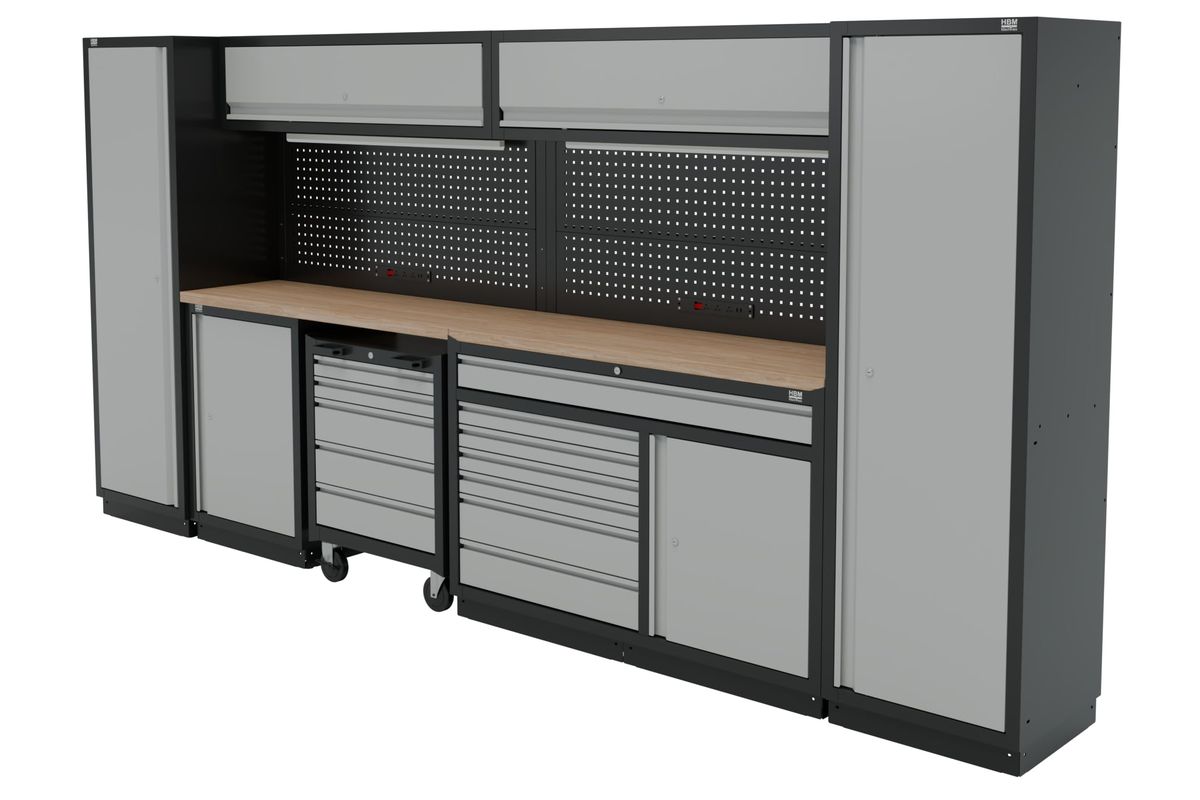 Sistema de mesa de trabajo modular HBM de 13 piezas, negro, gris