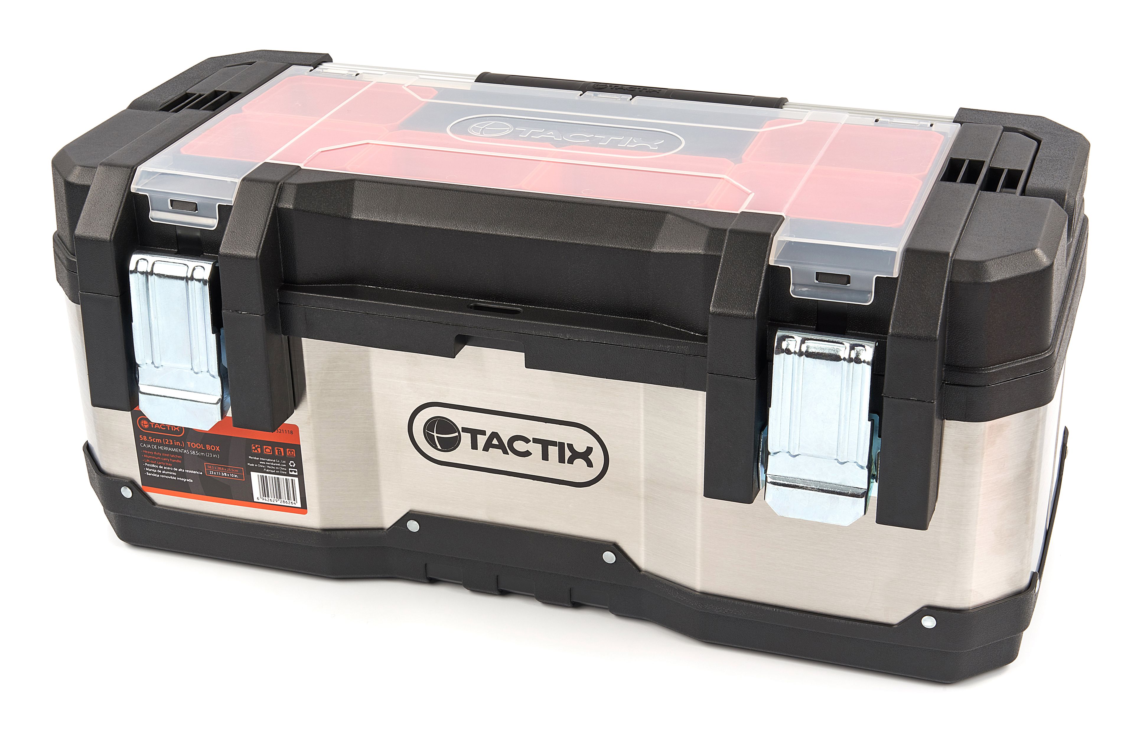 Tactix Caisse à outils professionnelle en acier inoxydable avec bacs de rangement amovibles Image 5