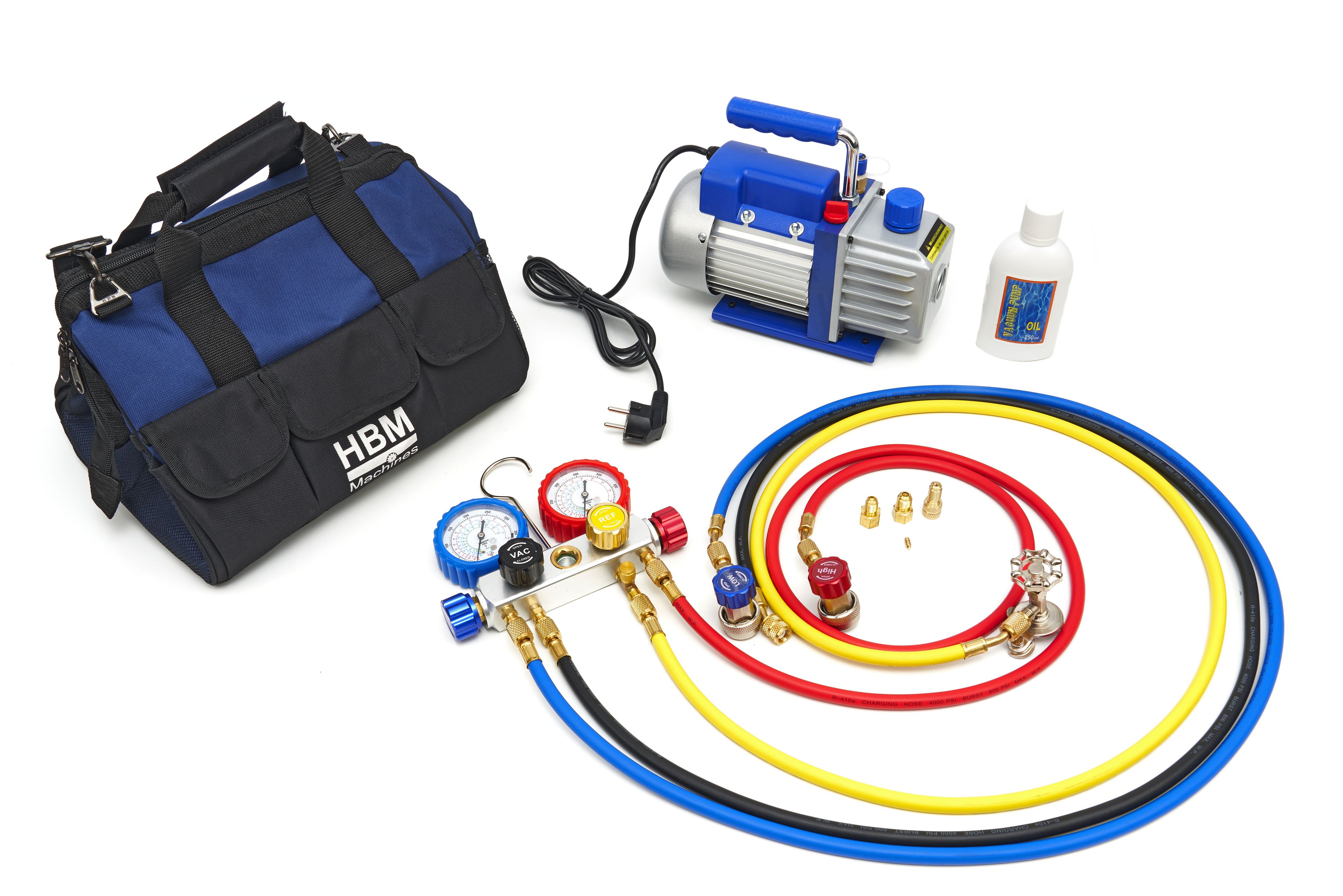 Pompe à vide HBM à 1 étage avec jeu de manomètres à 2 volets 85 litres par minute