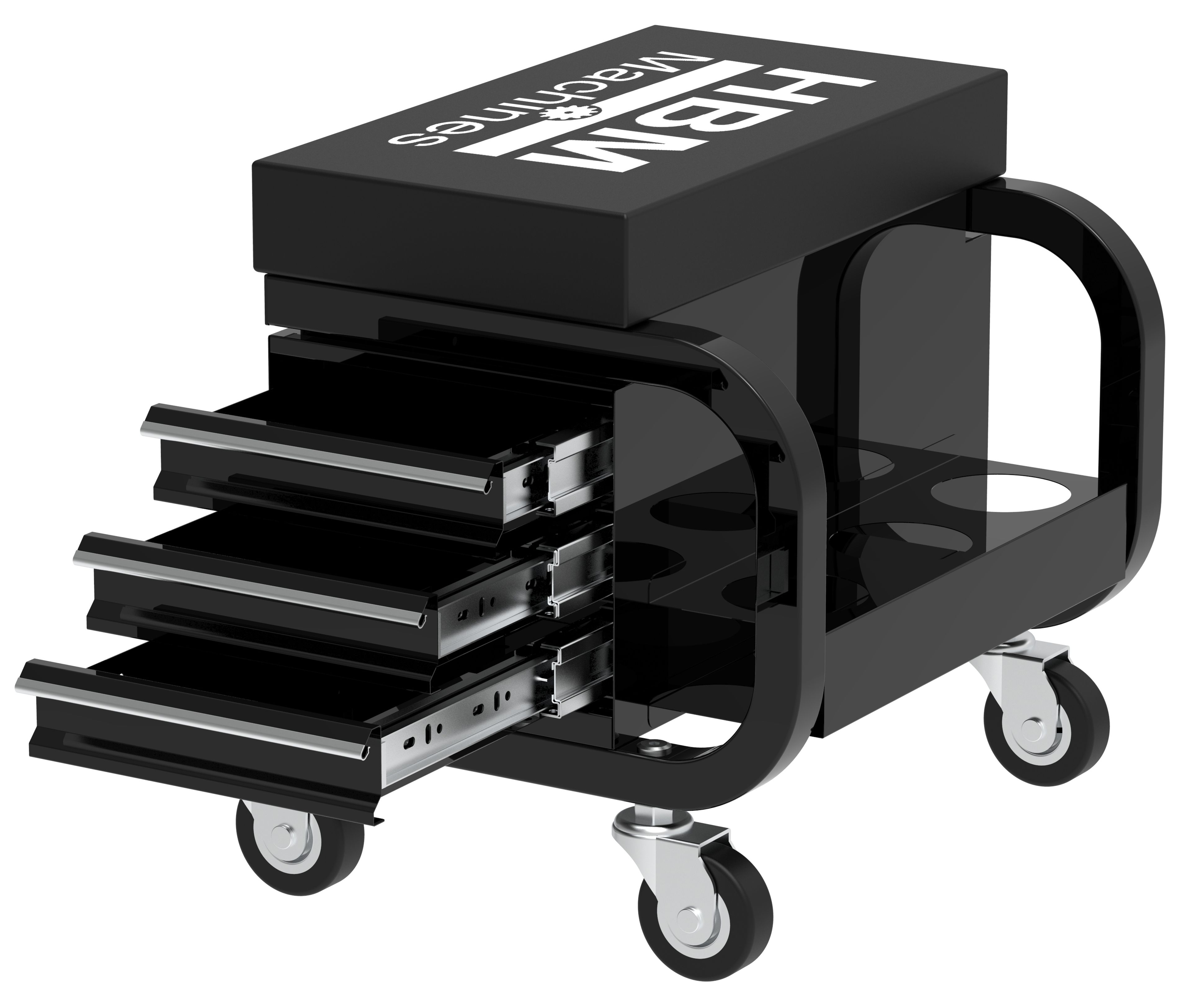 HBM Fahrbare Werkstattstuhl mit 3 Schubladen Schwarz Image 2