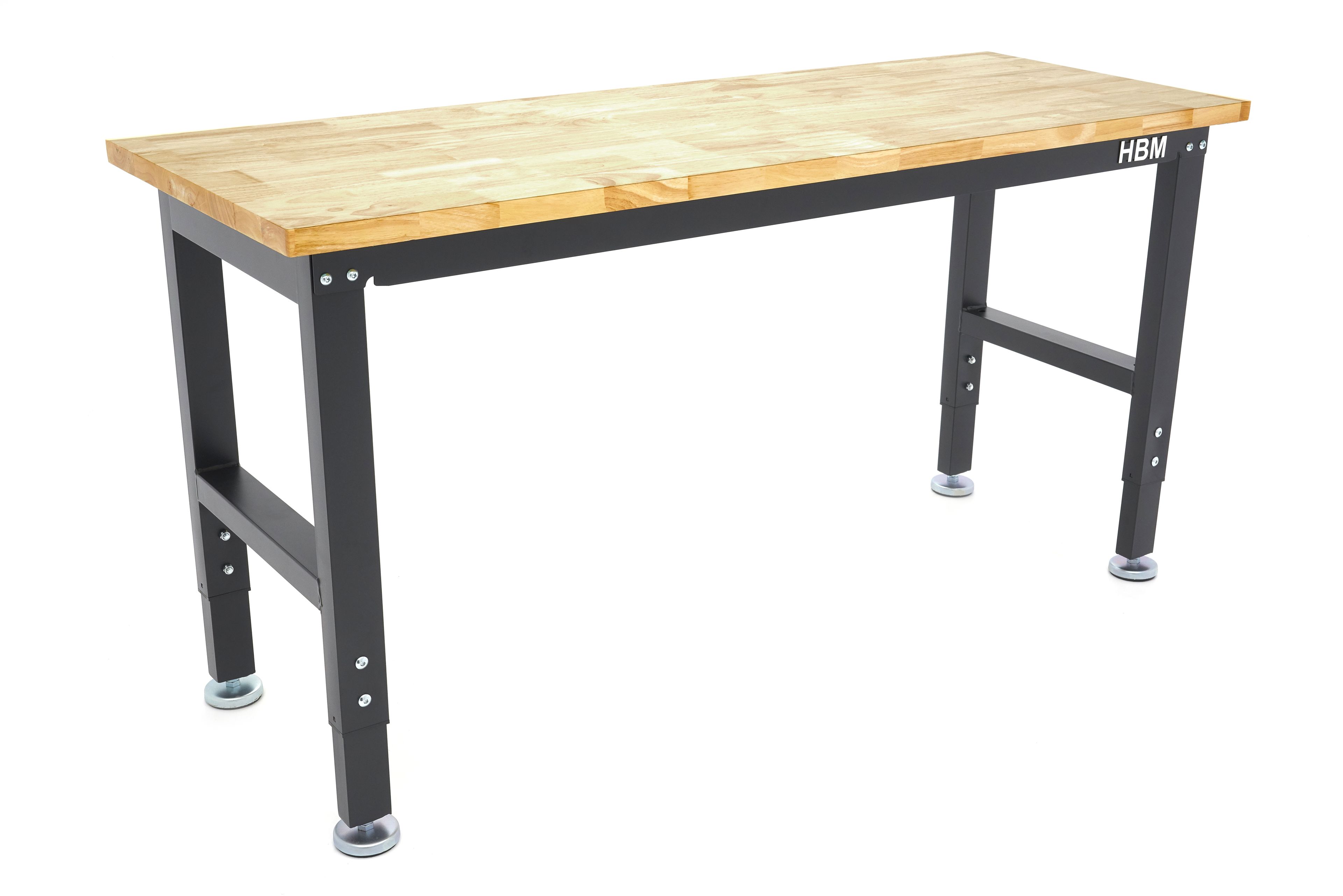 HBM werkbank 152 cm in hoogte verstelbaar, massief houten werkblad, zwart Image 2