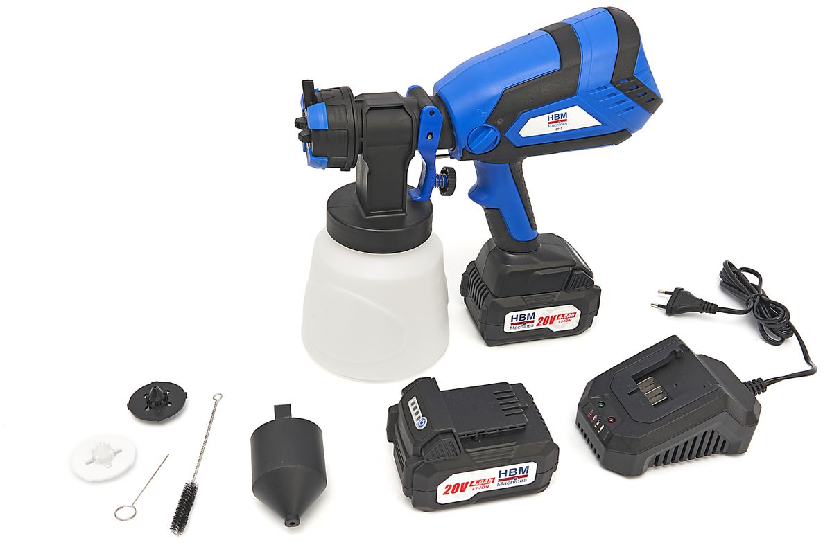 HBM Pulverizador de pintura eléctrico portátil de 20 voltios y 4,0 AH que incluye 2 baterías con depósito de 1000 ml
