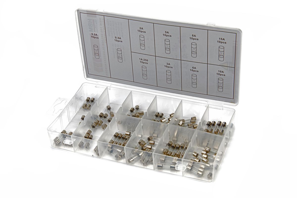 Asortimento de fusibles de vidrio HBM 100 piezas
