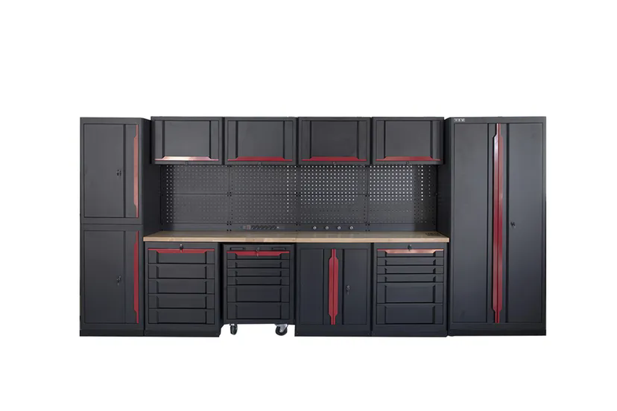 HBM Sistema de taller modular experto, 17 piezas, negro rojo