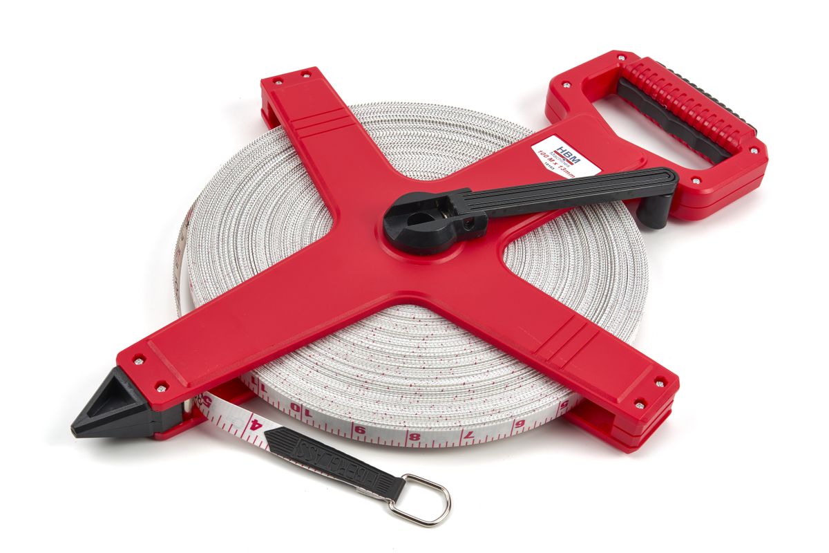 HBM 100 m x 13 mm Cinta de Fibra de Vidrio, Cinta Métrica, Topógrafo