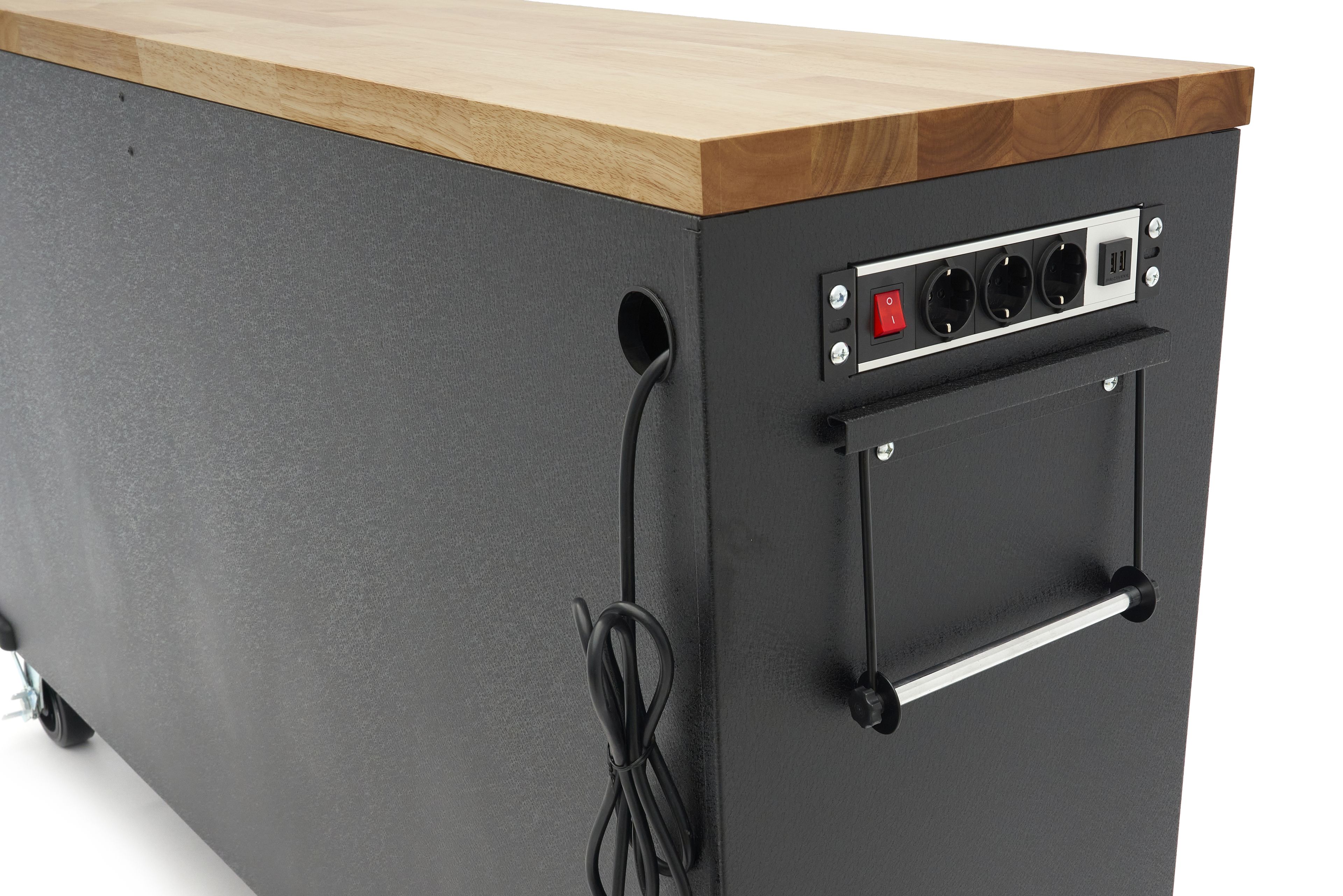 HBM Werkzeugwagen mit Holzarbeitsplatte - 168 cm - Grau Image 15
