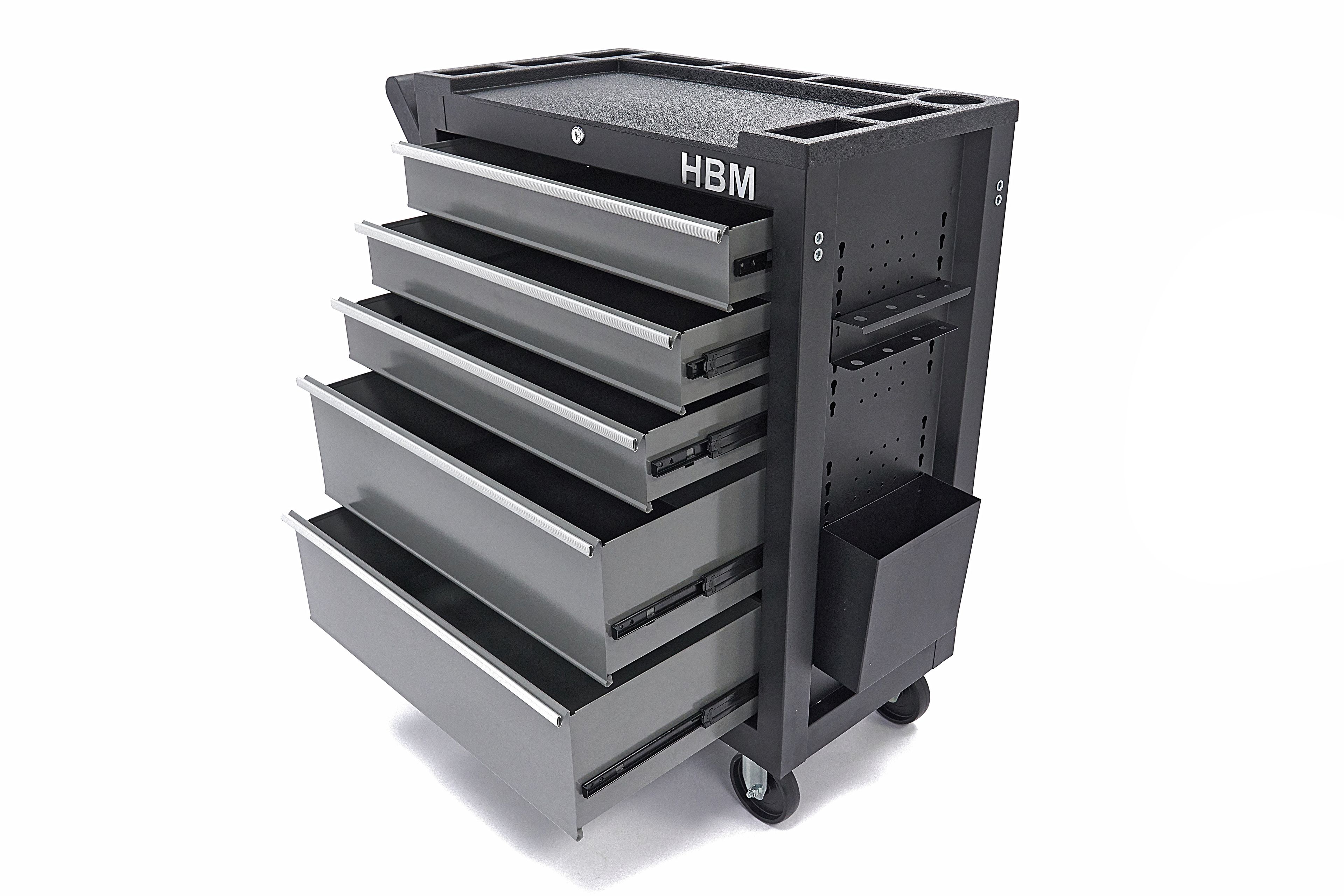 HBM deluxe gereedschapswagen, 5 laden, Klein, zwart, grijs Image 4