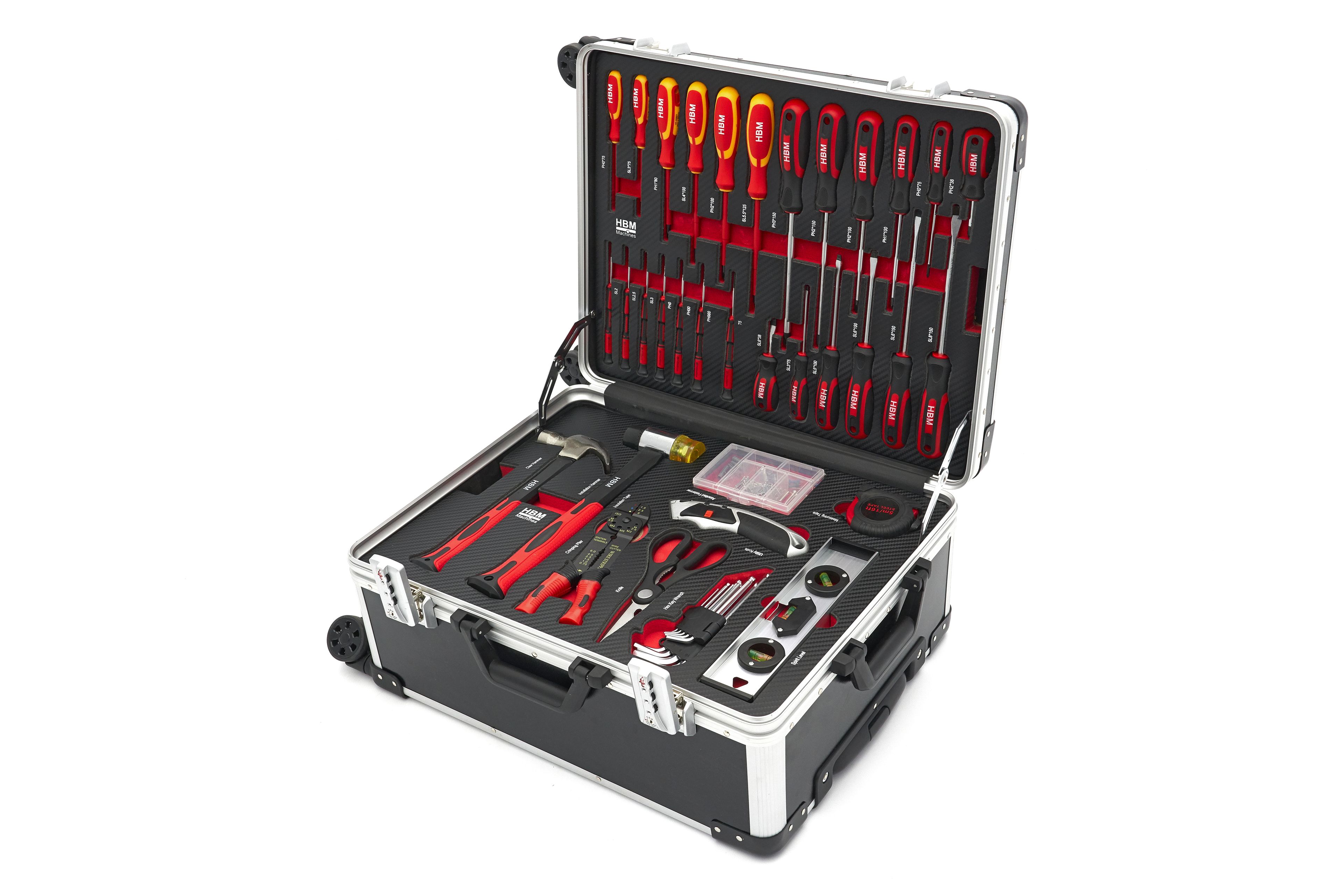 HBM Professional Caja de herramientas de 238 piezas, carro de herramientas con incrustaciones de carbono Image 2
