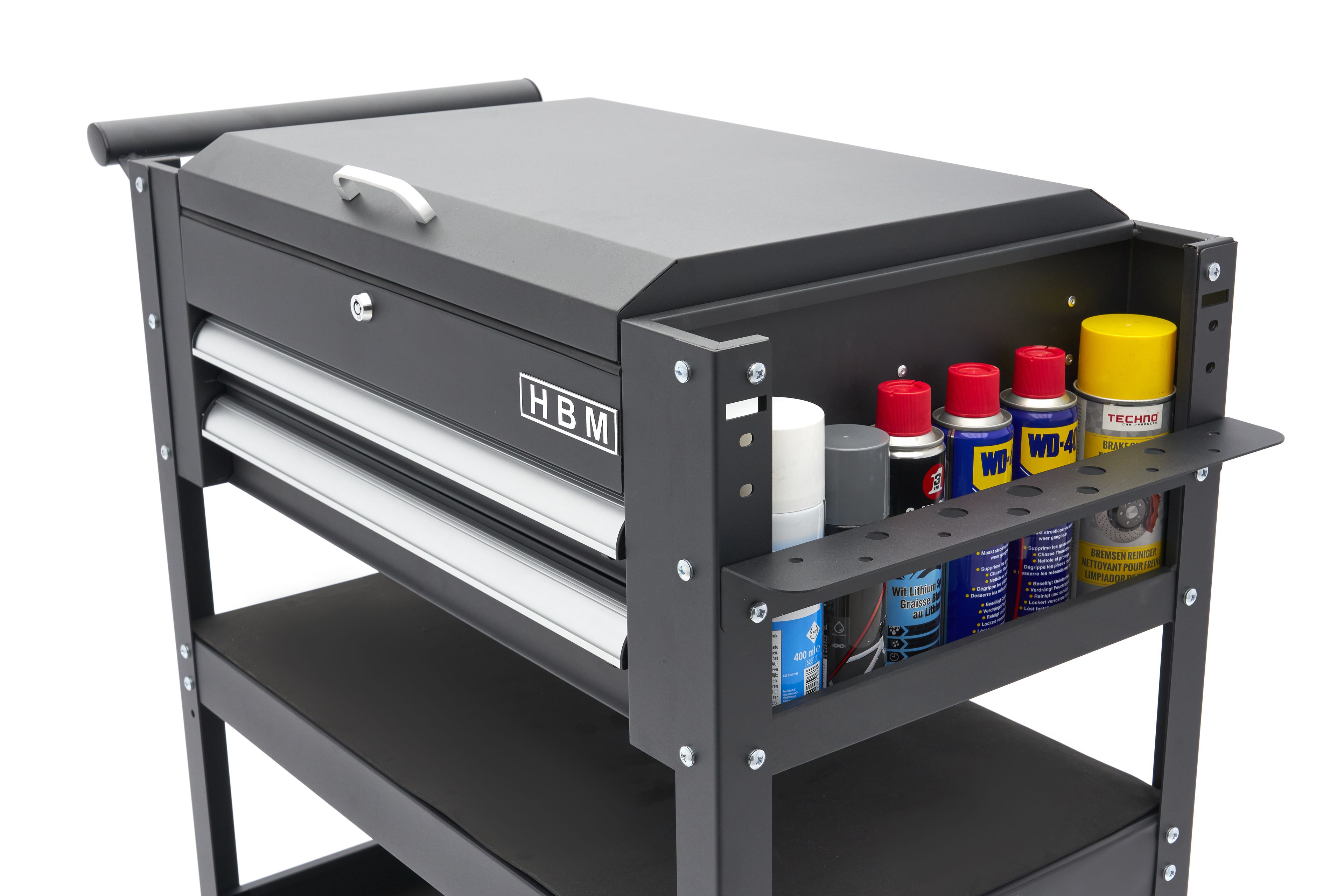 Carro de herramientas HBM con compartimento de almacenamiento, 2 cajones y 2 estantes, 90 cm Image 14