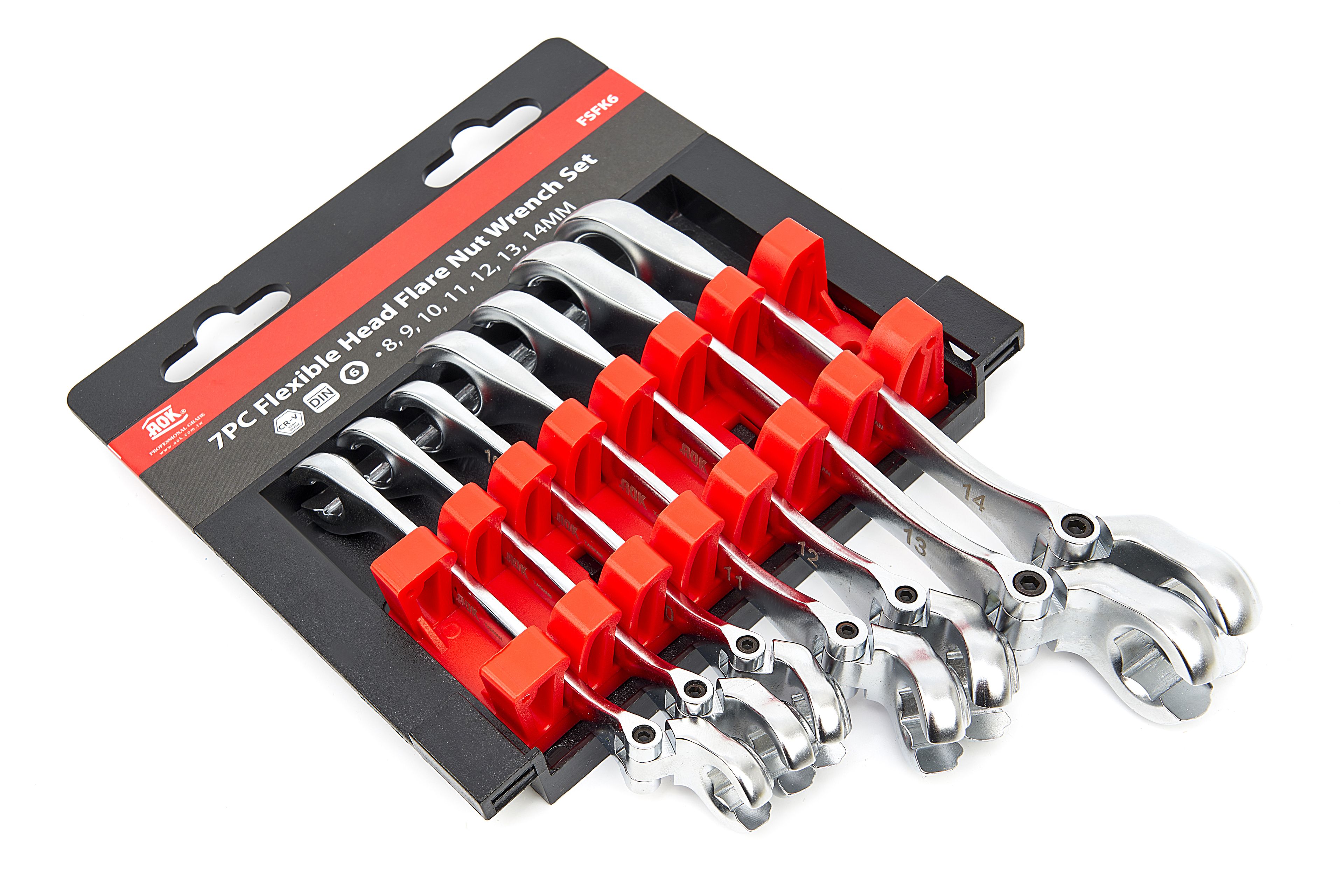Juego de Llaves Abiertas Profesionales de 7 Piezas AOK para Líneas de Freno con Cabezas Inclinables Image 6
