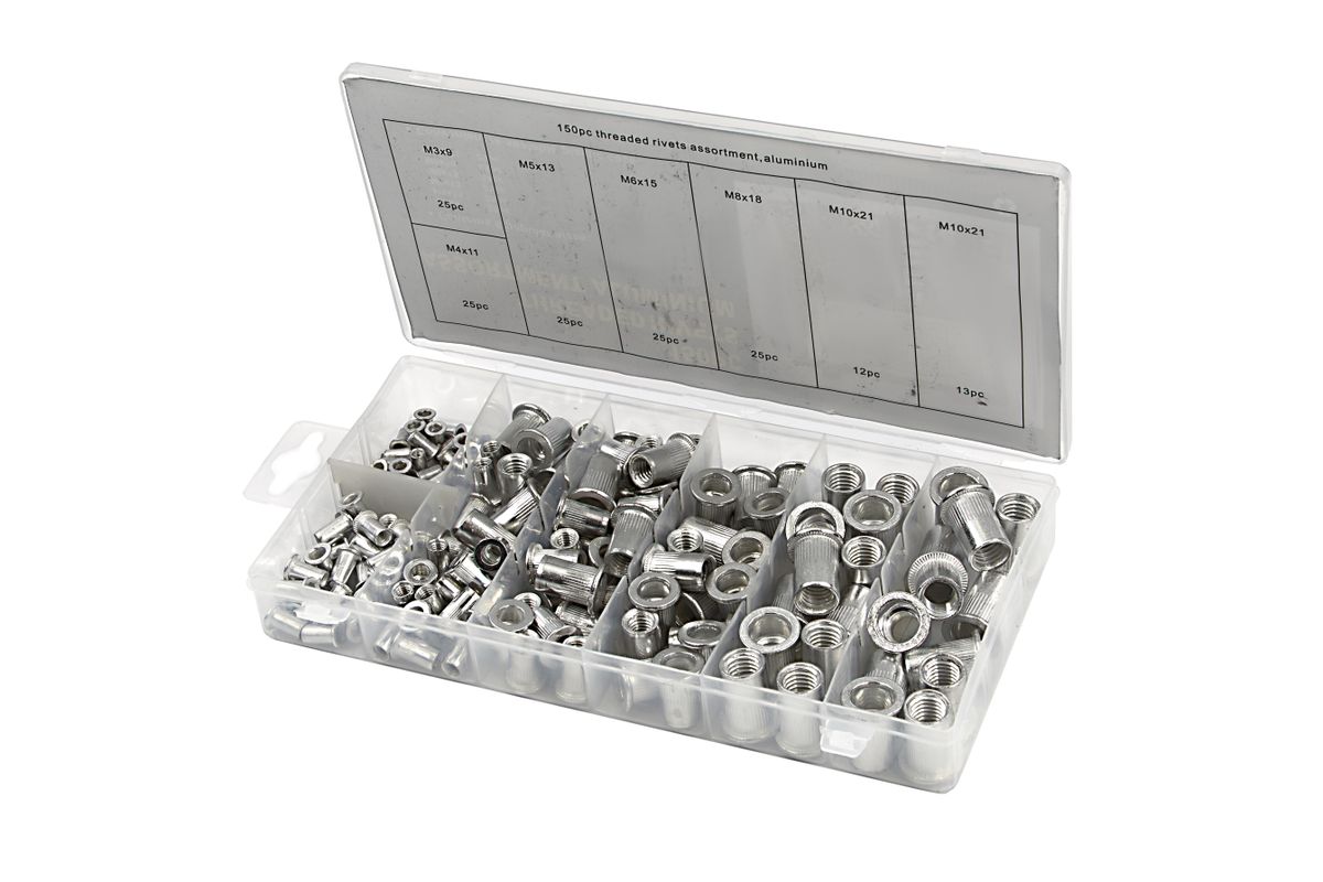 Conjunto de tuercas remachadas de aluminio HBM de 150 piezas