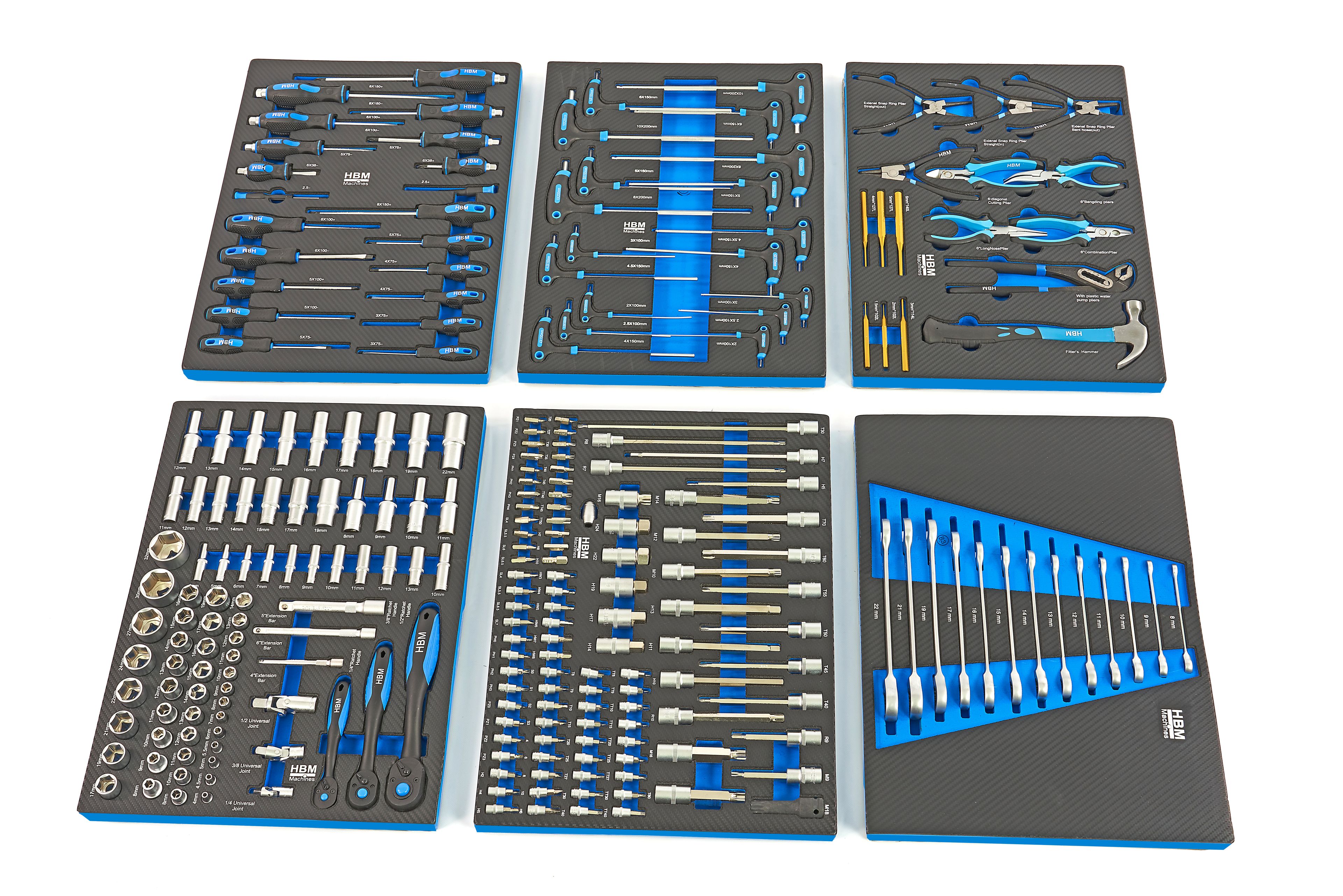 HBM inlays met gereedschapset 245-delig, voor gereedschapswagen, blauw