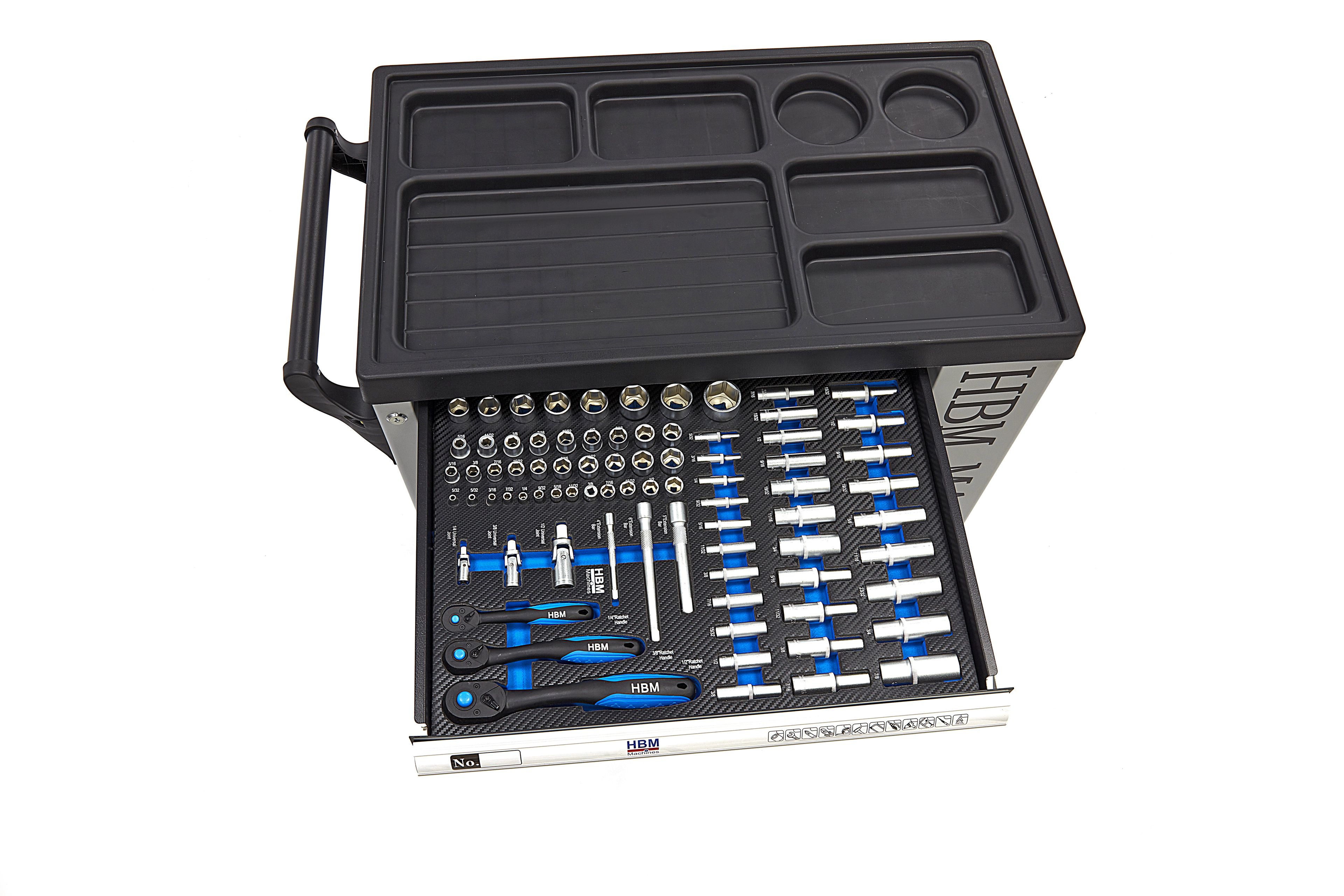 HBM gevulde gereedschapswagen 245-delig inch-maten, zwart Image 12