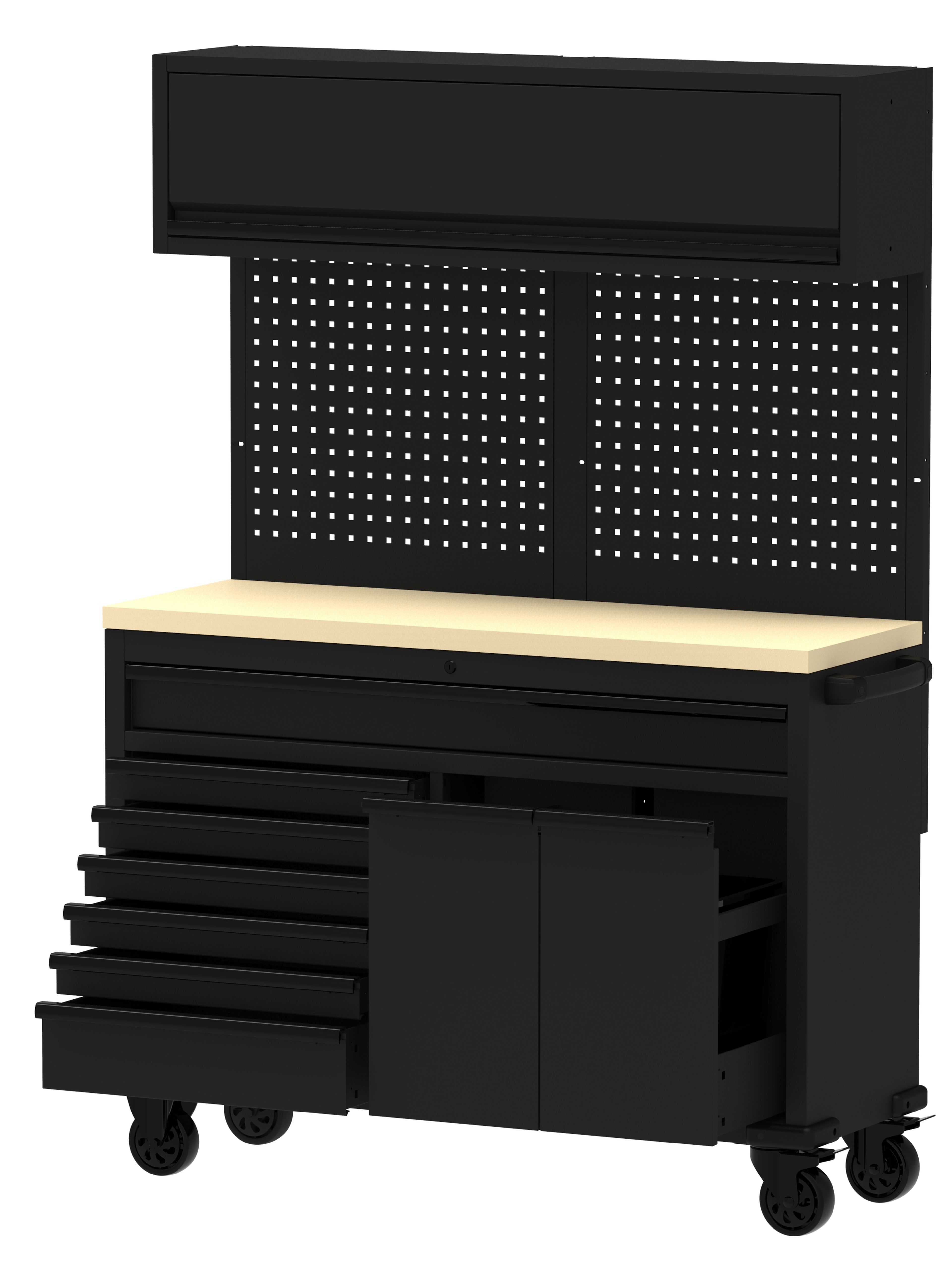 HBM verrijdbare werkbank 136 cm met 7 laden en bovenkast, zwart Image 3