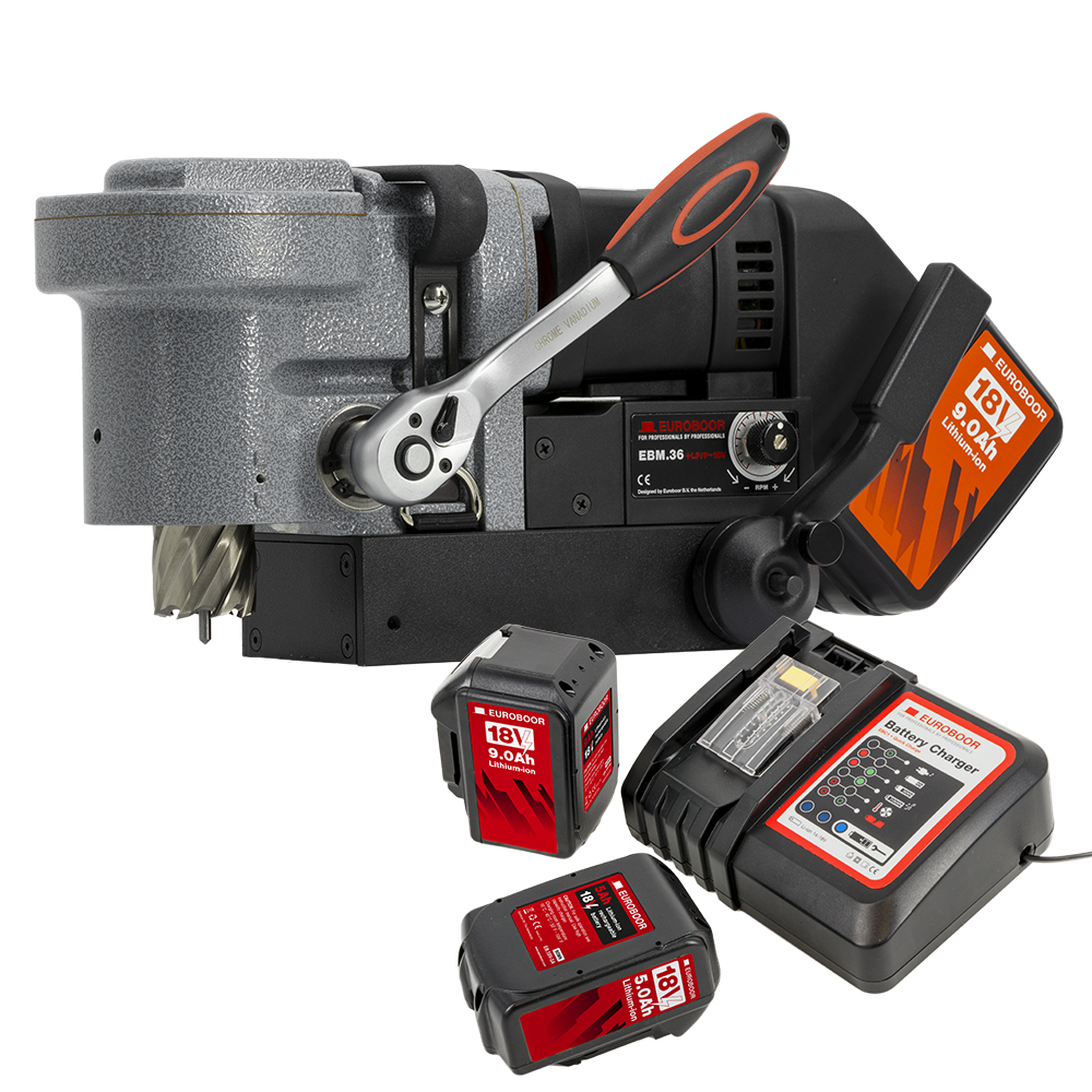 Euroboor draadloze magneet kernboormachine EBM.36+LP/P-18V 9AH 36 mm / 1 7/16"