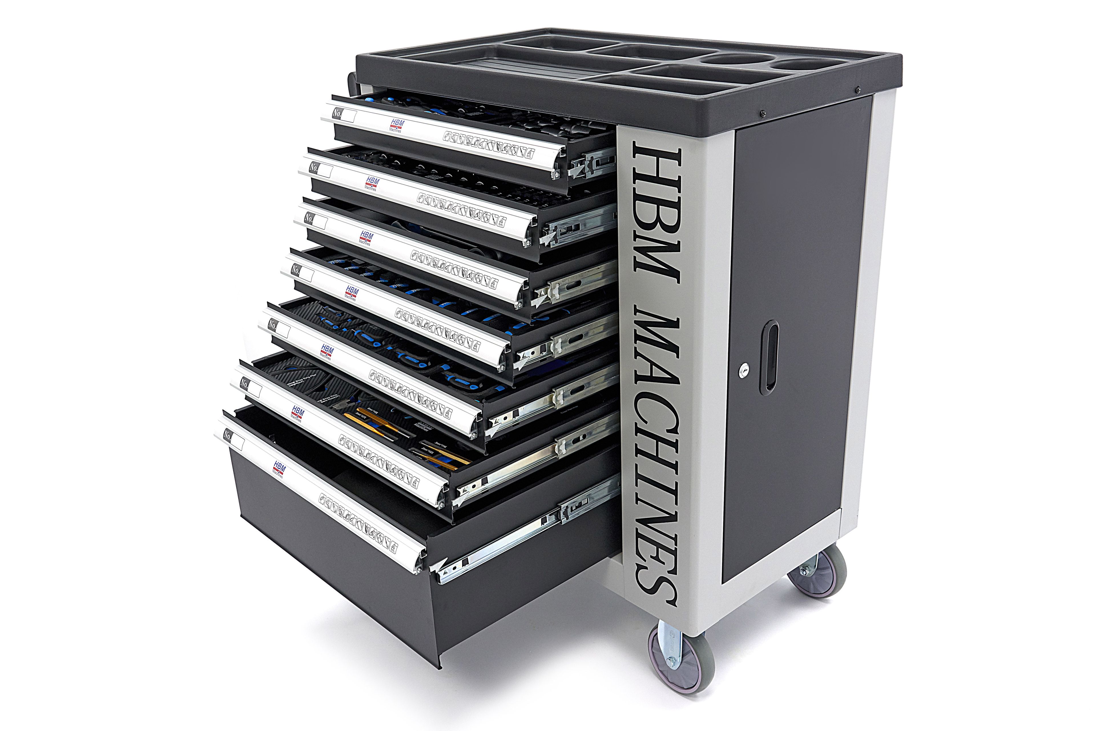 HBM gevulde gereedschapswagen 245-delig inch-maten, zwart Image 3