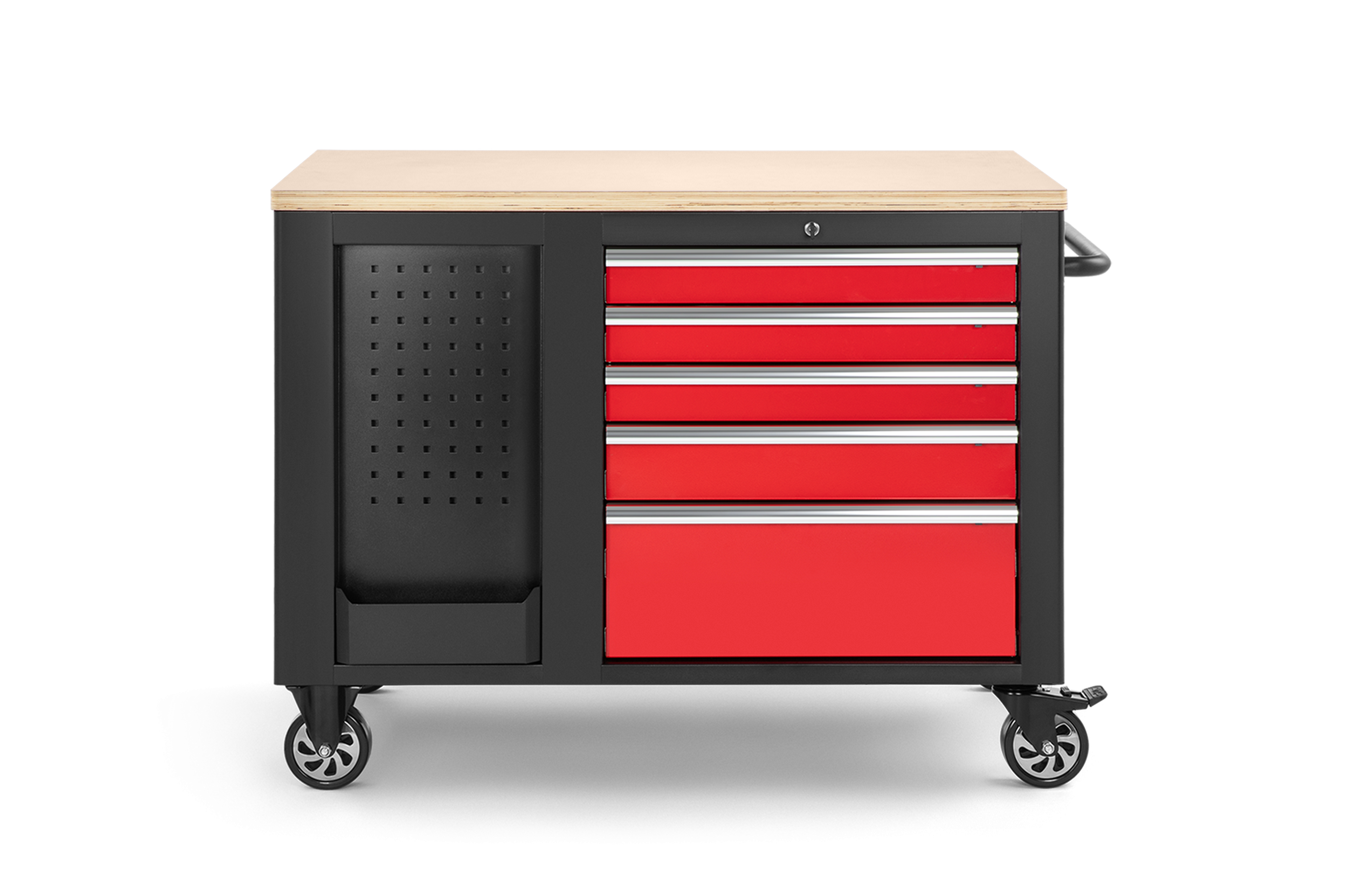 HBM fahrbare Werkbank mit Holzplatte und 10 Schubladen, rot-schwarz Image 5