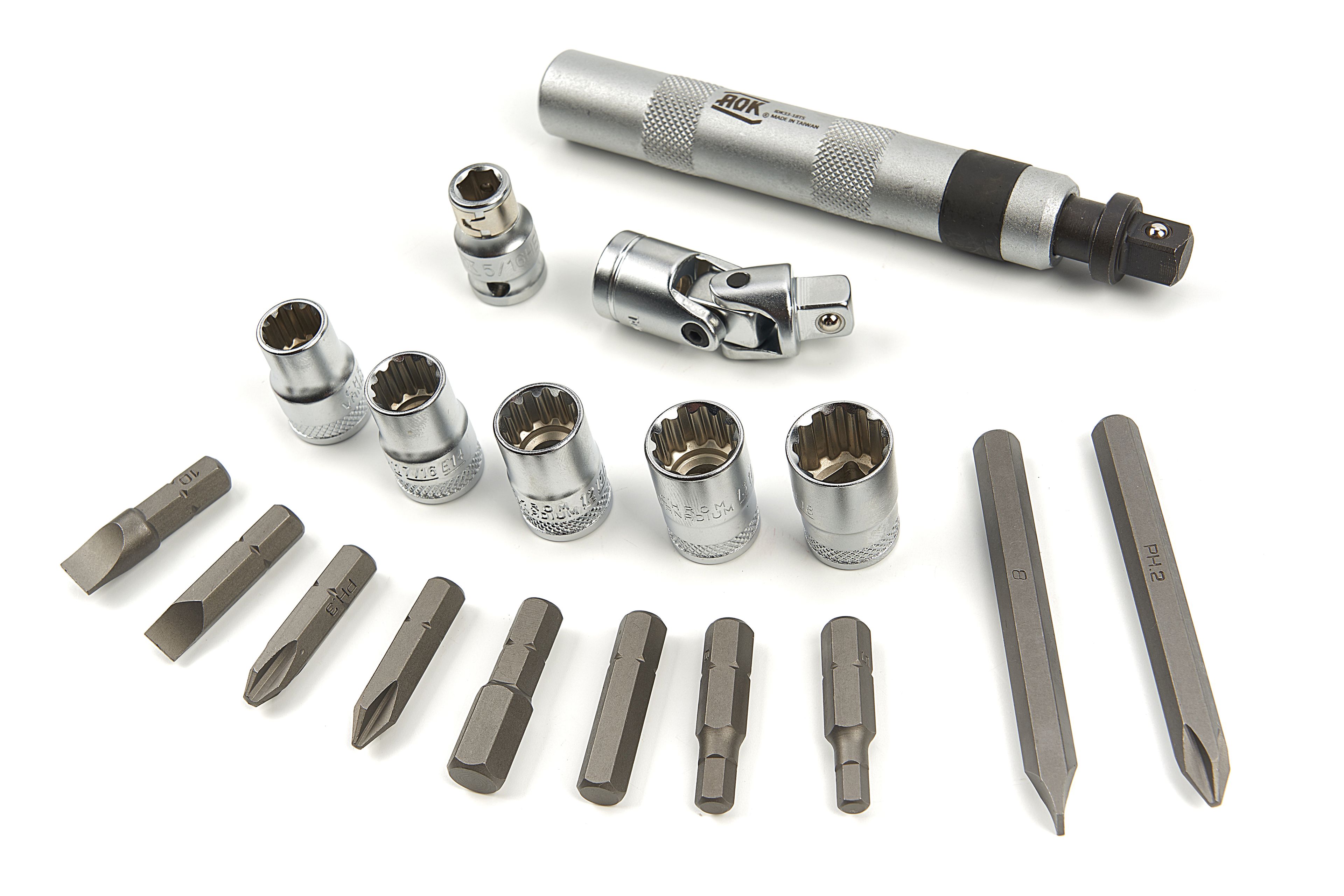 Ensemble de tournevis à chocs professionnels AOK 18 pièces avec embouts et capuchons