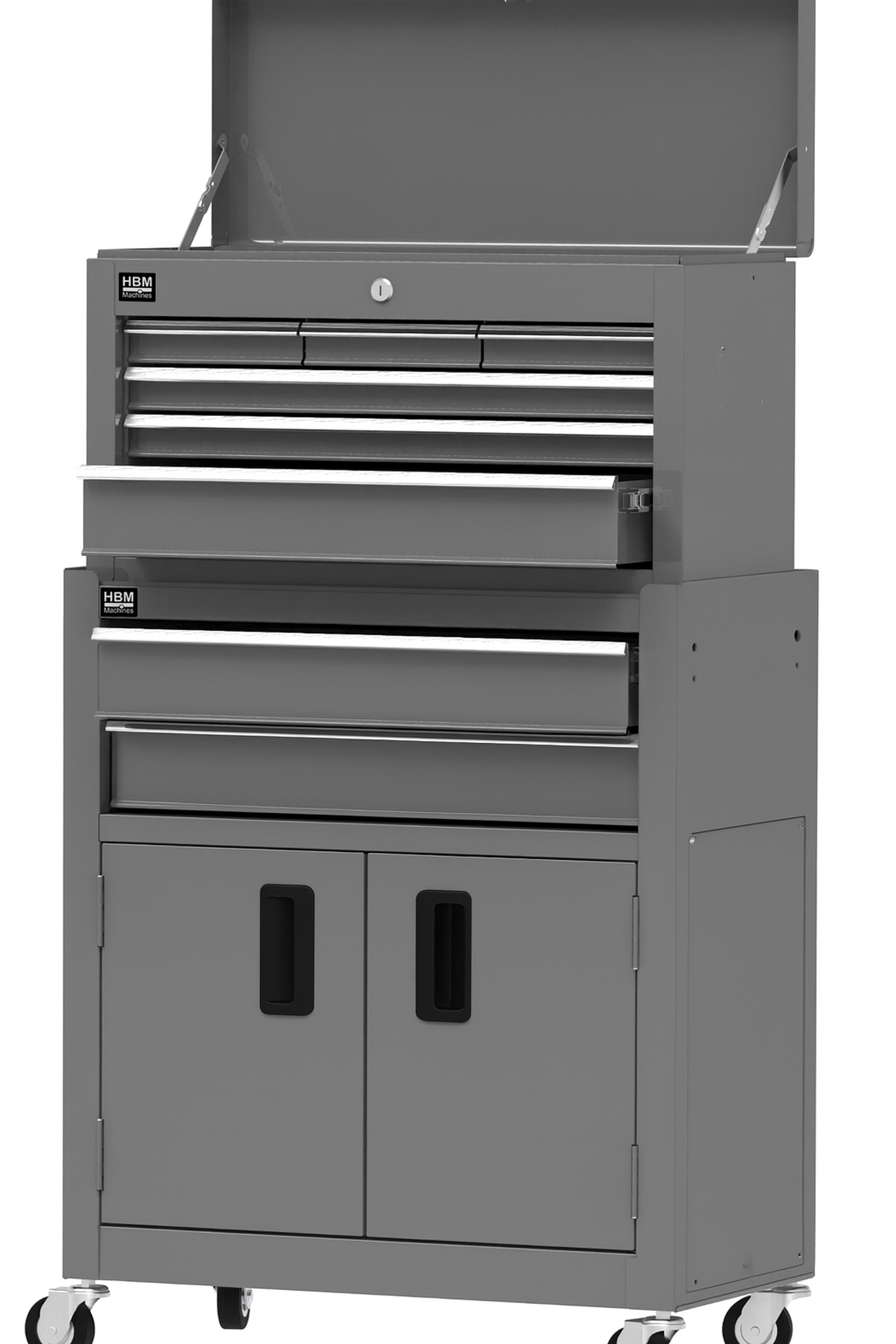 HBM carrello porta attrezzi con armadio superiore, grigio, modello 2