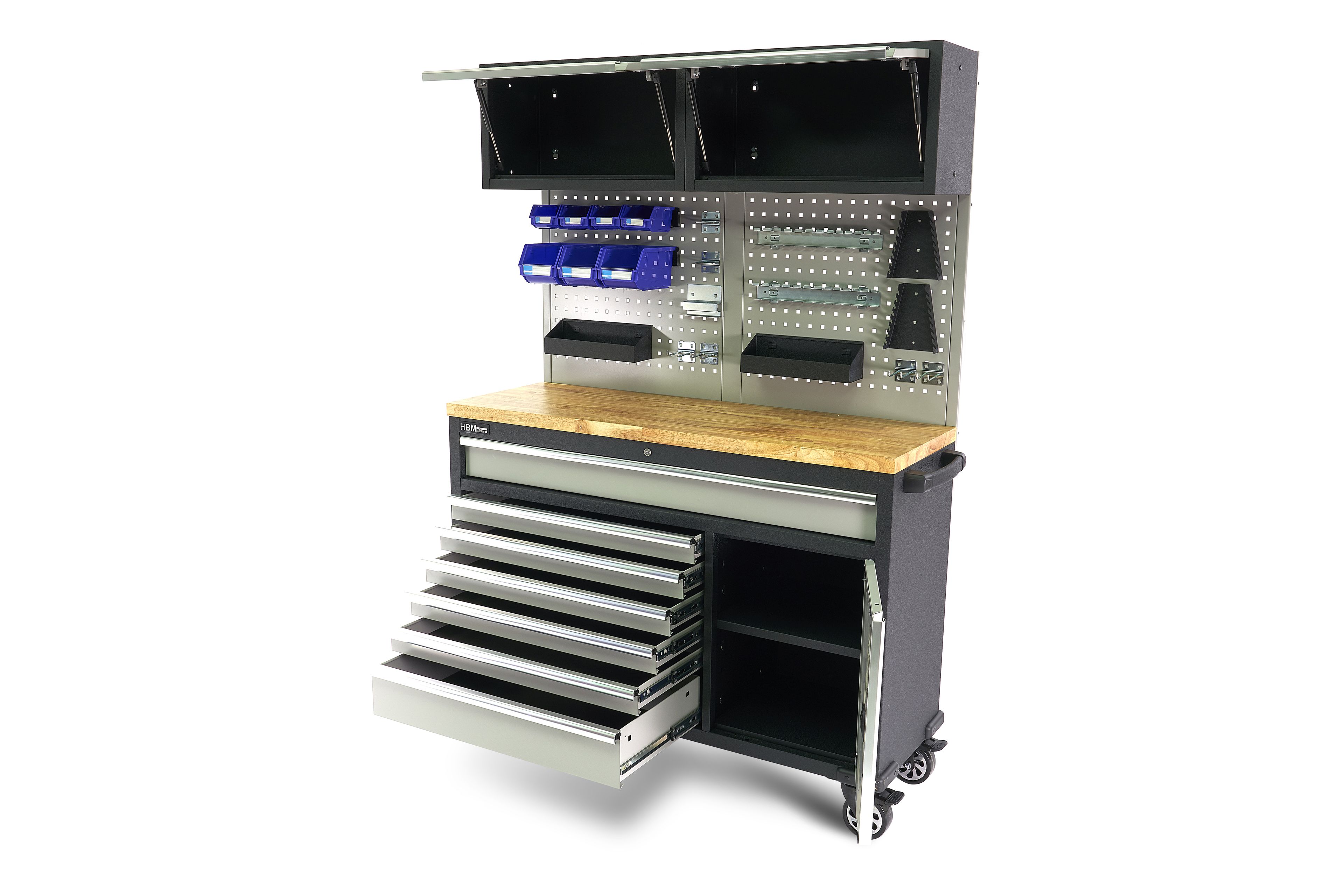 HBM werkbank 136 cm verrijdbaar met 7 laden, deur en kastenwand, inclusief accessoires, grijs Image 4
