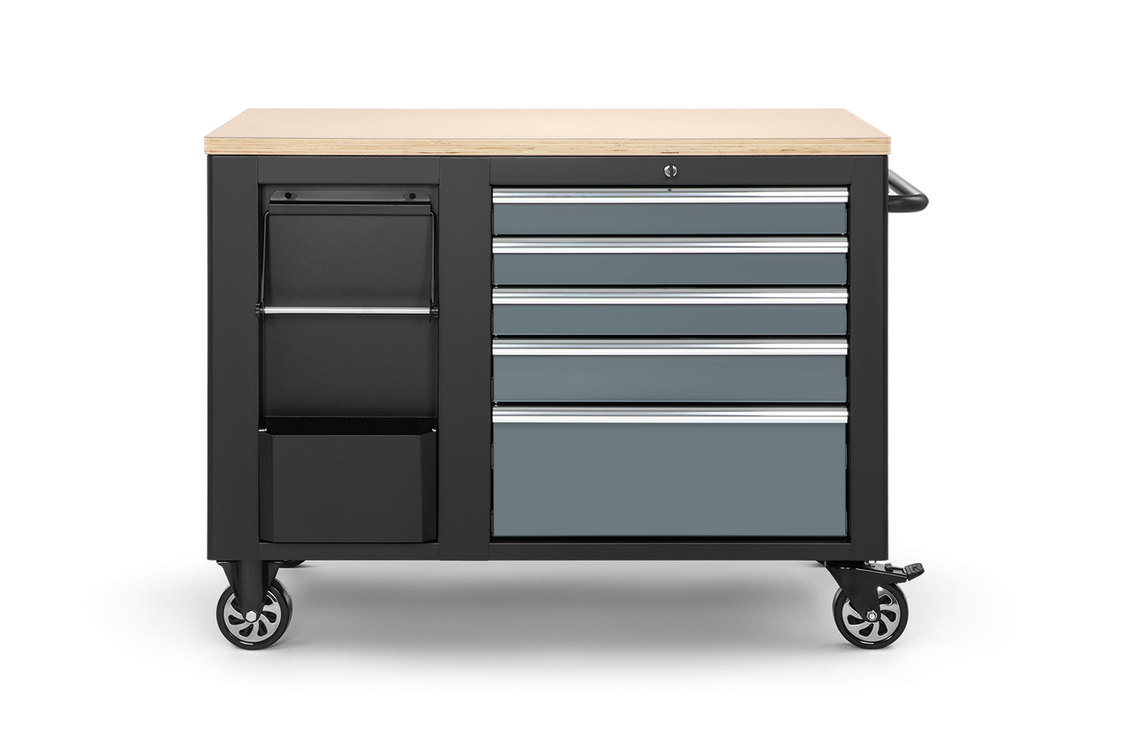 Carro de herramientas móvil HBM, banco de trabajo de 114 cm con tablero de trabajo de madera, negro/gris Image 5