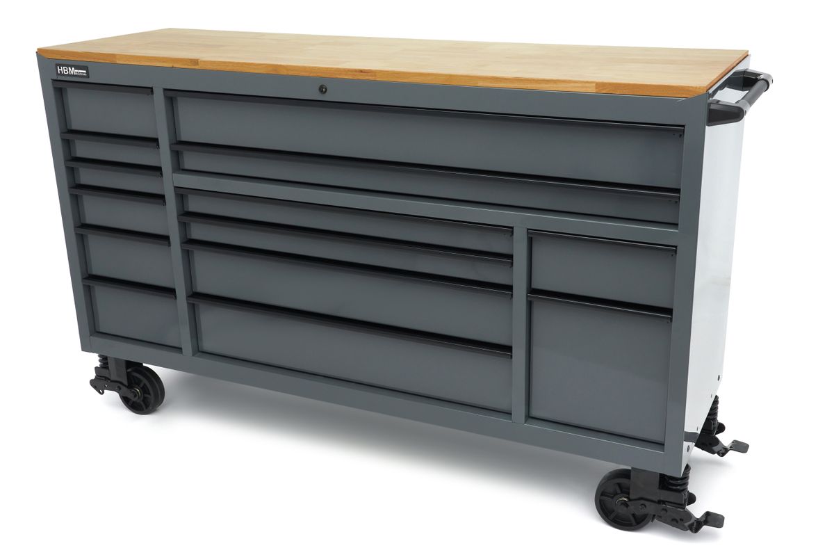 HBM Carro de herramientas, 14 cajones, 182 cm, gris