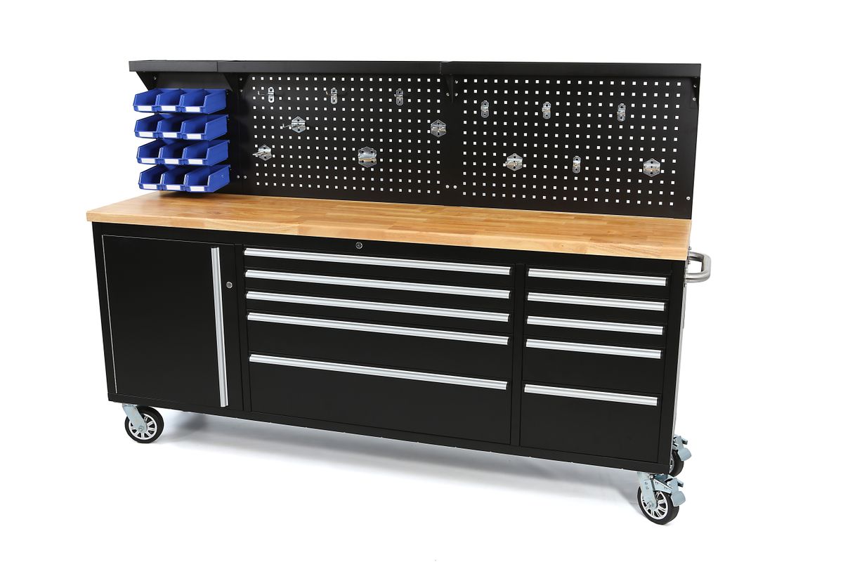 HBM Carro de herramientas con pared trasera 215 cm, negro