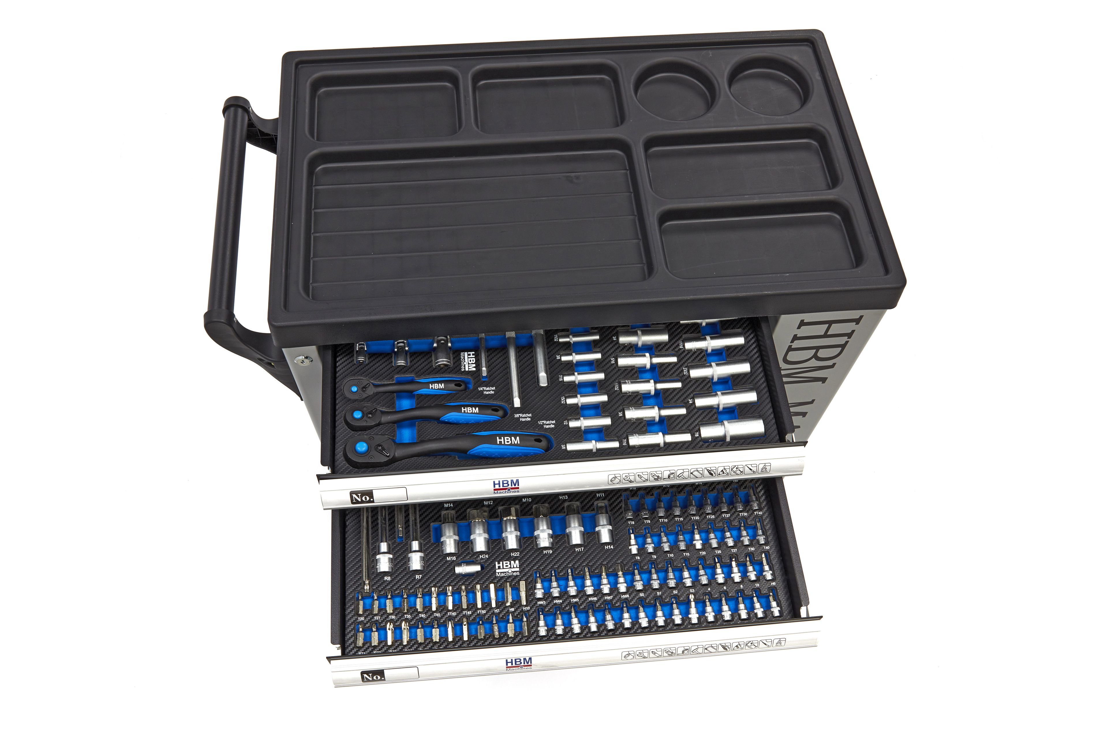HBM gevulde gereedschapswagen 245-delig inch-maten, zwart Image 19