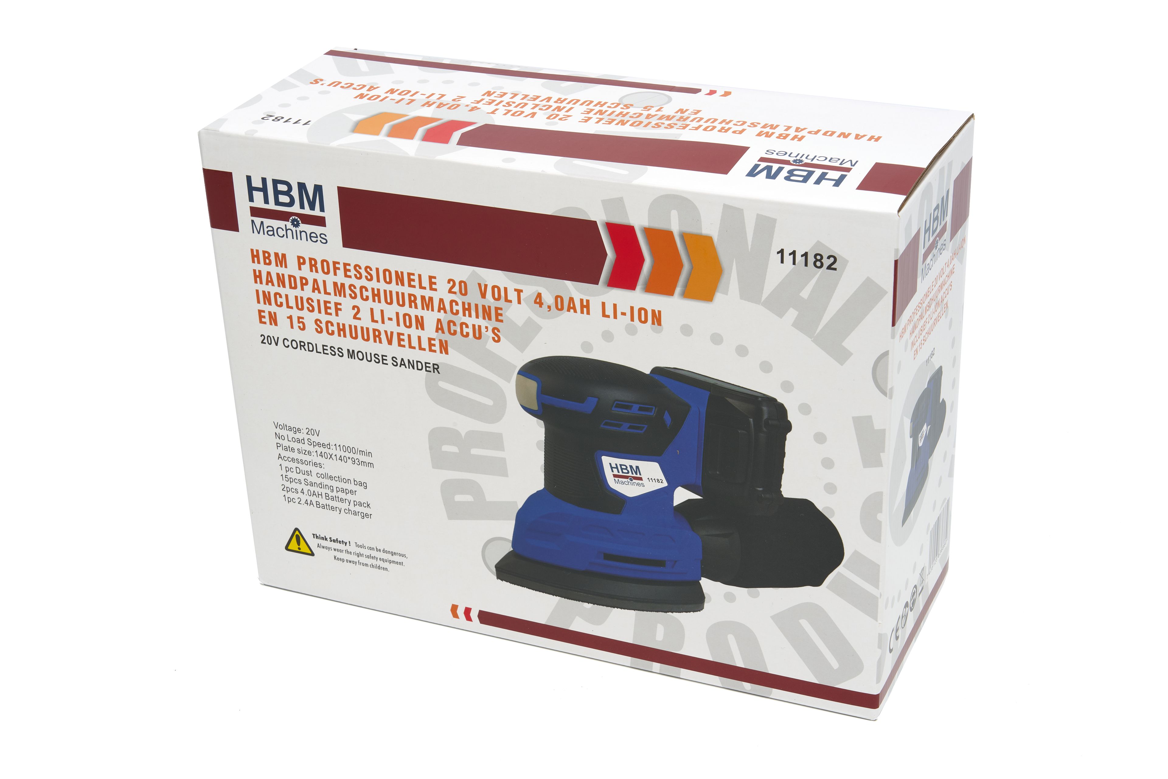 Máquina de lijado de palma HBM Profesional de 20 Voltios 4,0AH Lion con 2 baterías Lion y 15 hojas de lijado Image 16