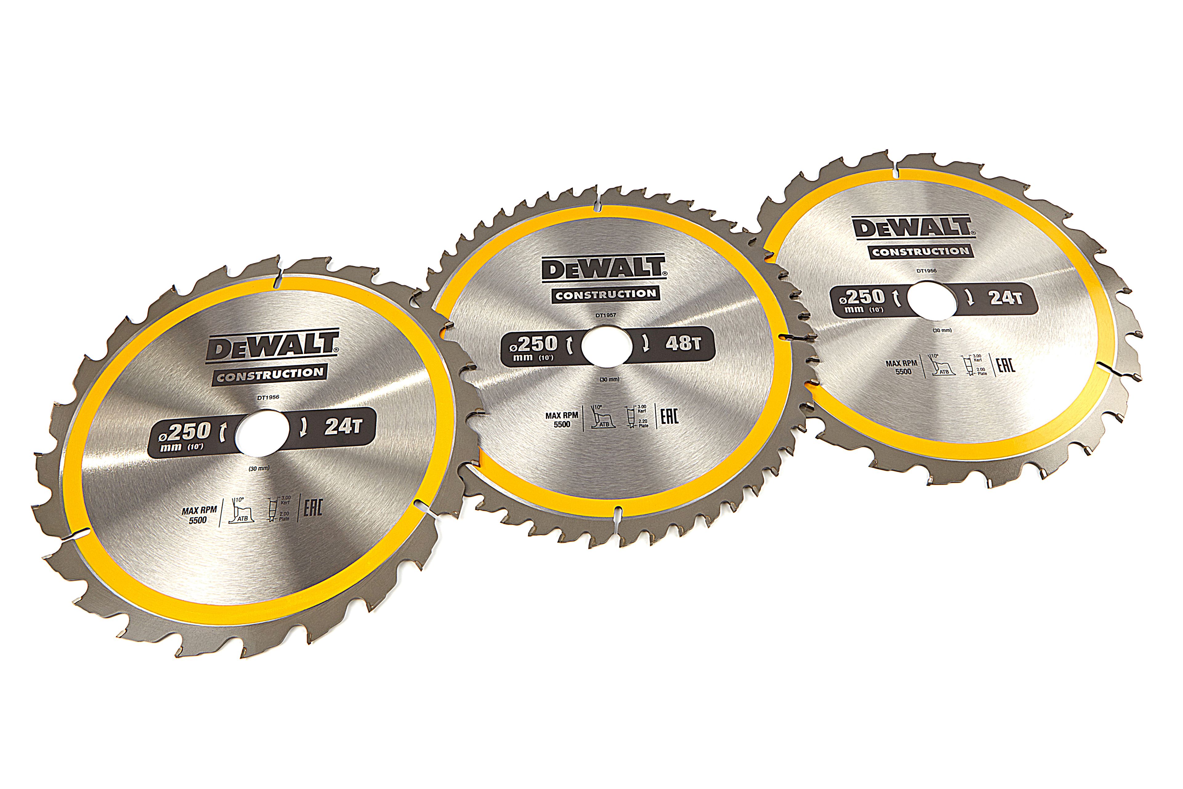 DeWalt DT1963-QZ 3 Delige Cirkelzaagbladen Set 250x30mm 2x24Tands 1x48Tands
