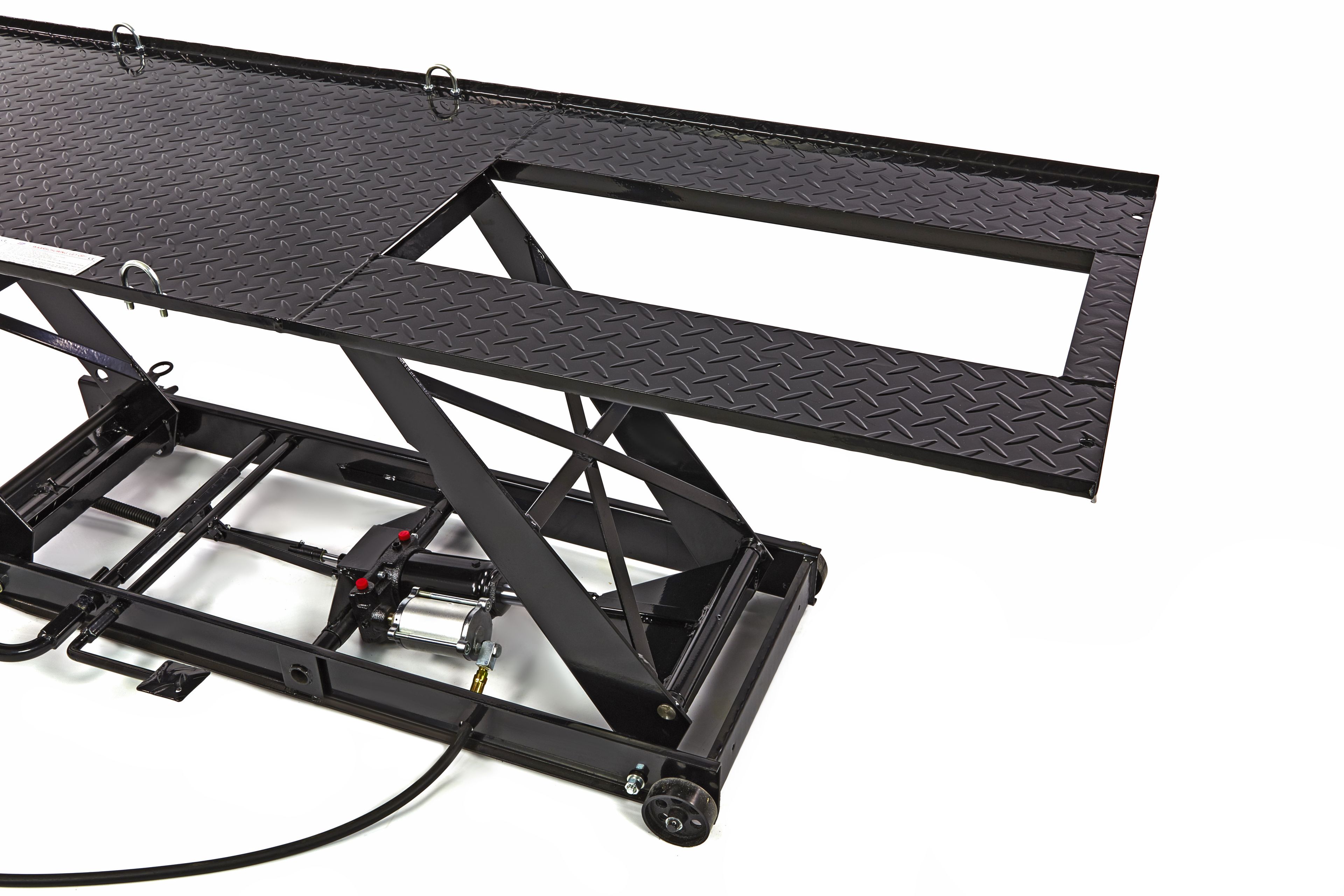 HBM 450 kg Motorradhebebühne hydraulisch, pneumatisch, mit Deluxe-Vorderradklemme, schwarz Image 7