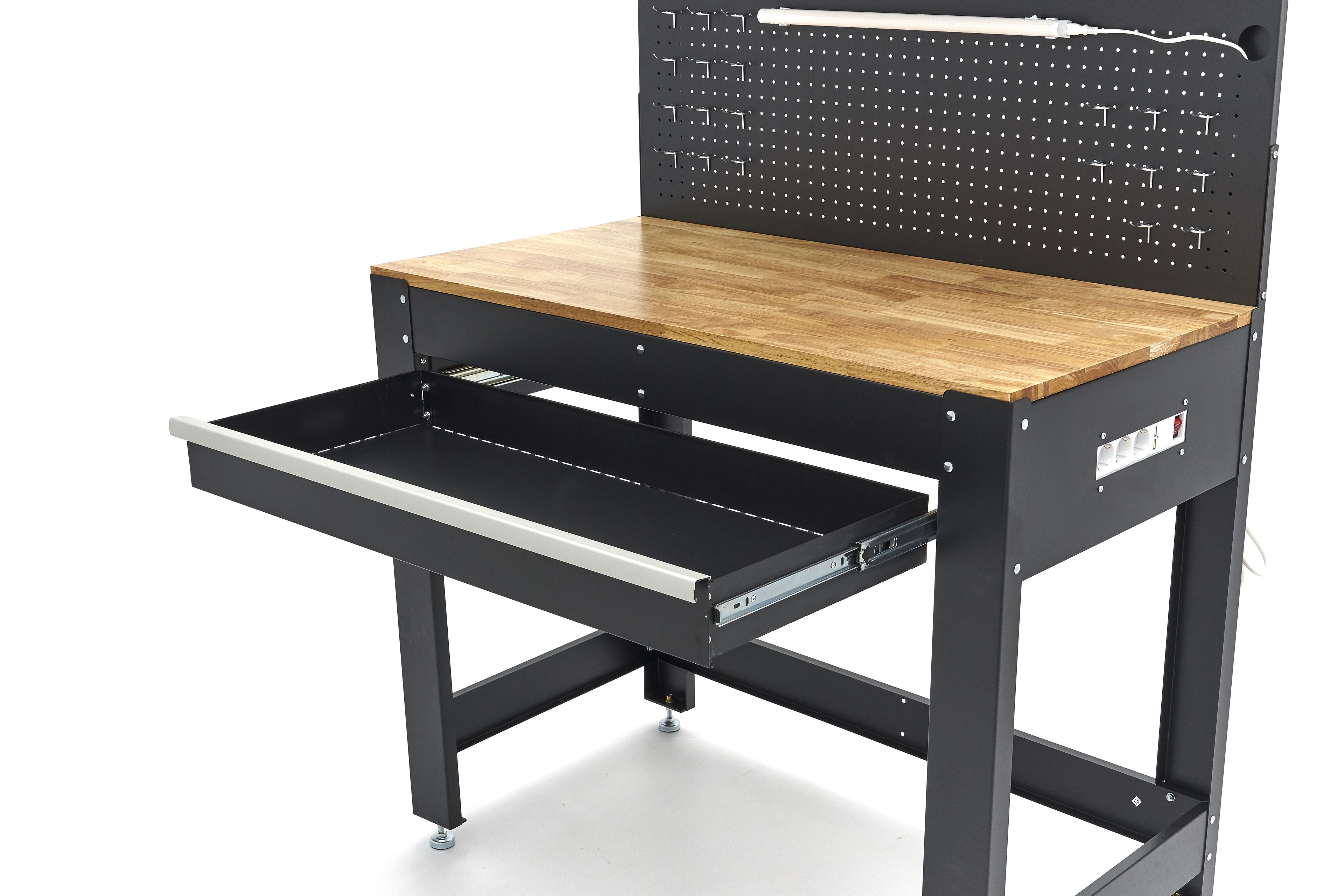 HBM établi 115 cm avec grand tiroir, paroi d’armoire et panneau arrière, noir Image 9