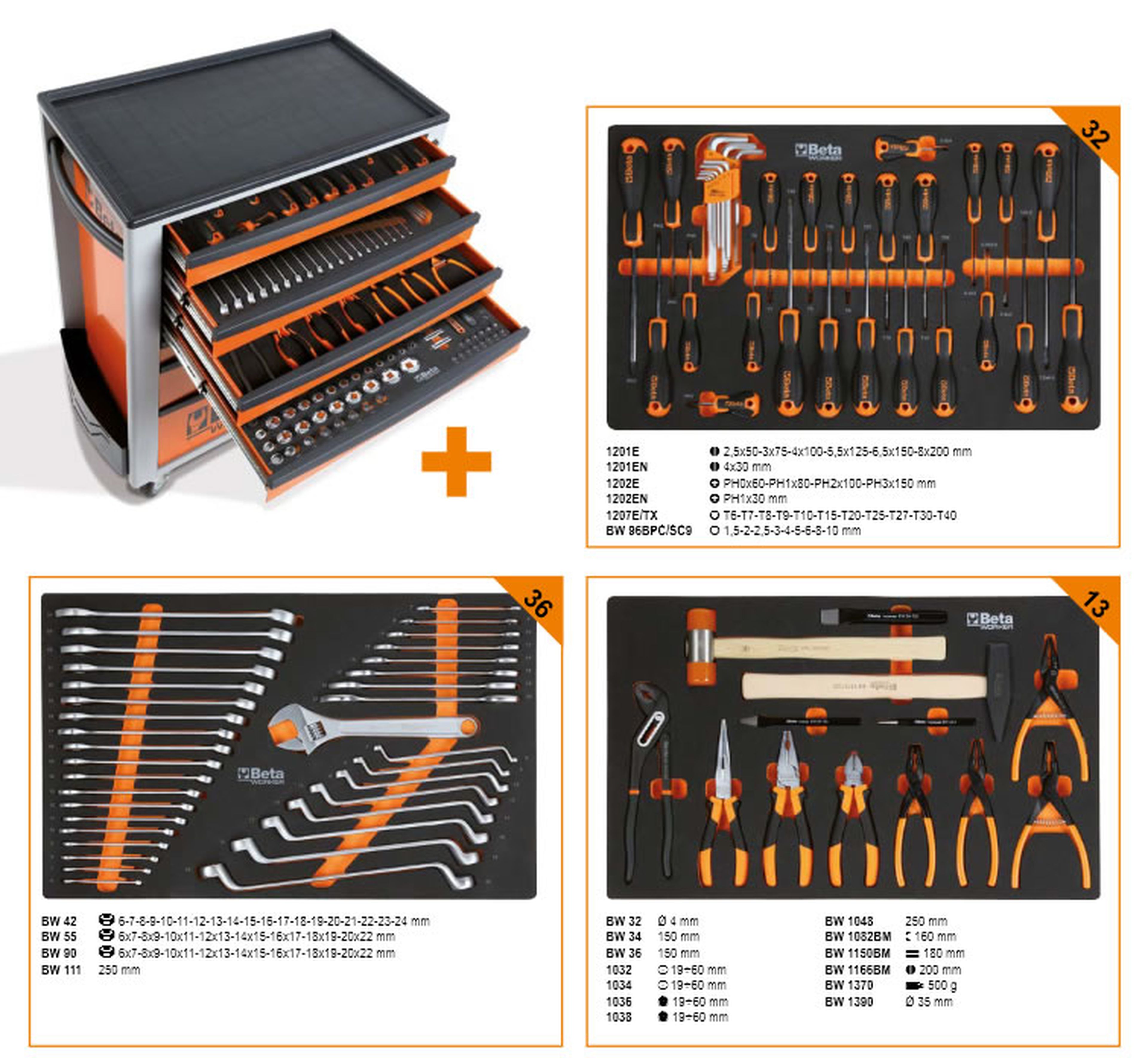 Beta Chariot à outils rempli 7 tiroirs, 240 pièces, BW 400S O7/E-S orange Image 4