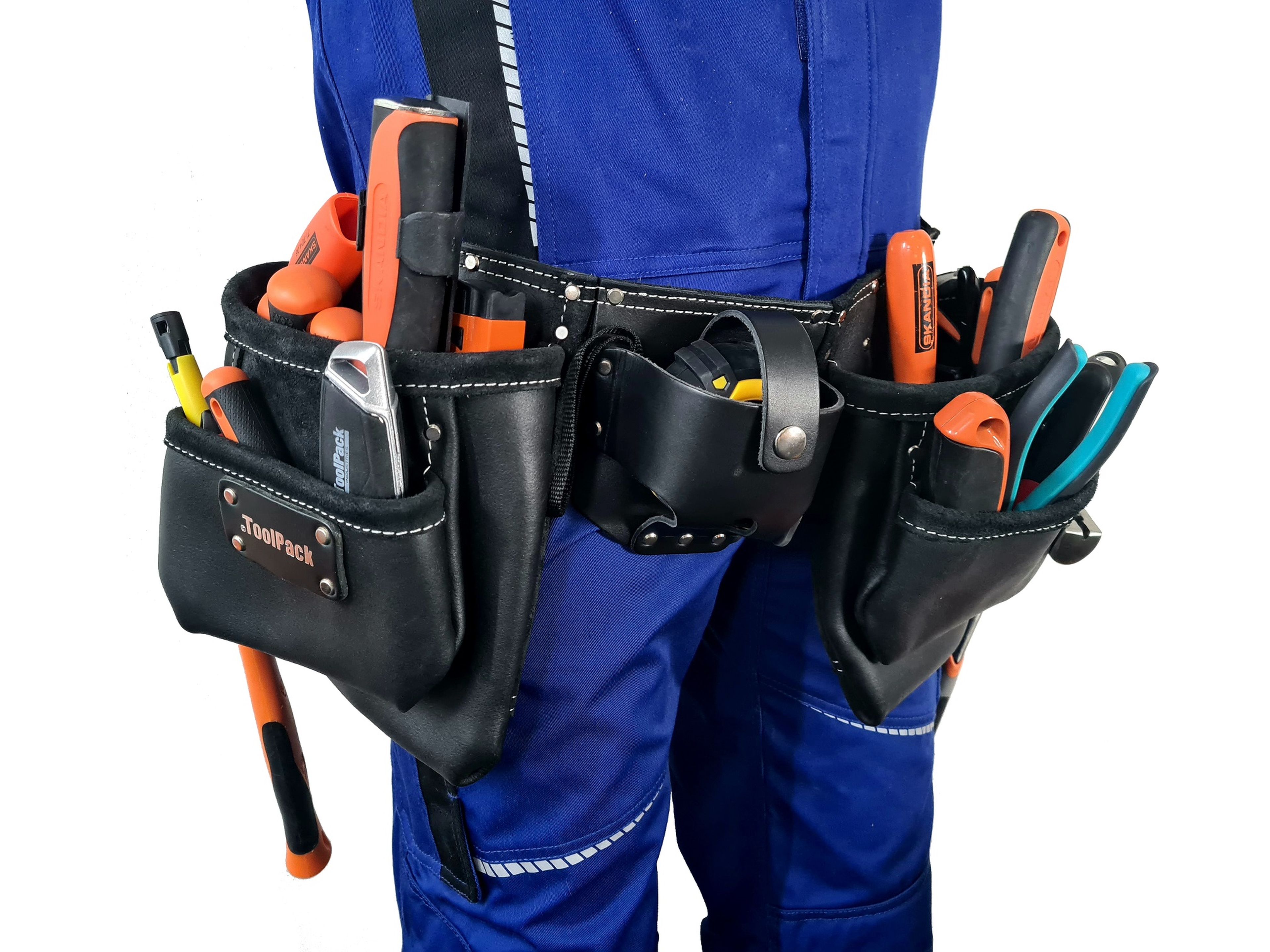 TP ; Ceinture porte-outils industrielle, 2 étuis fixes, porte-bande et porte-marteau, finition noire. Image 3