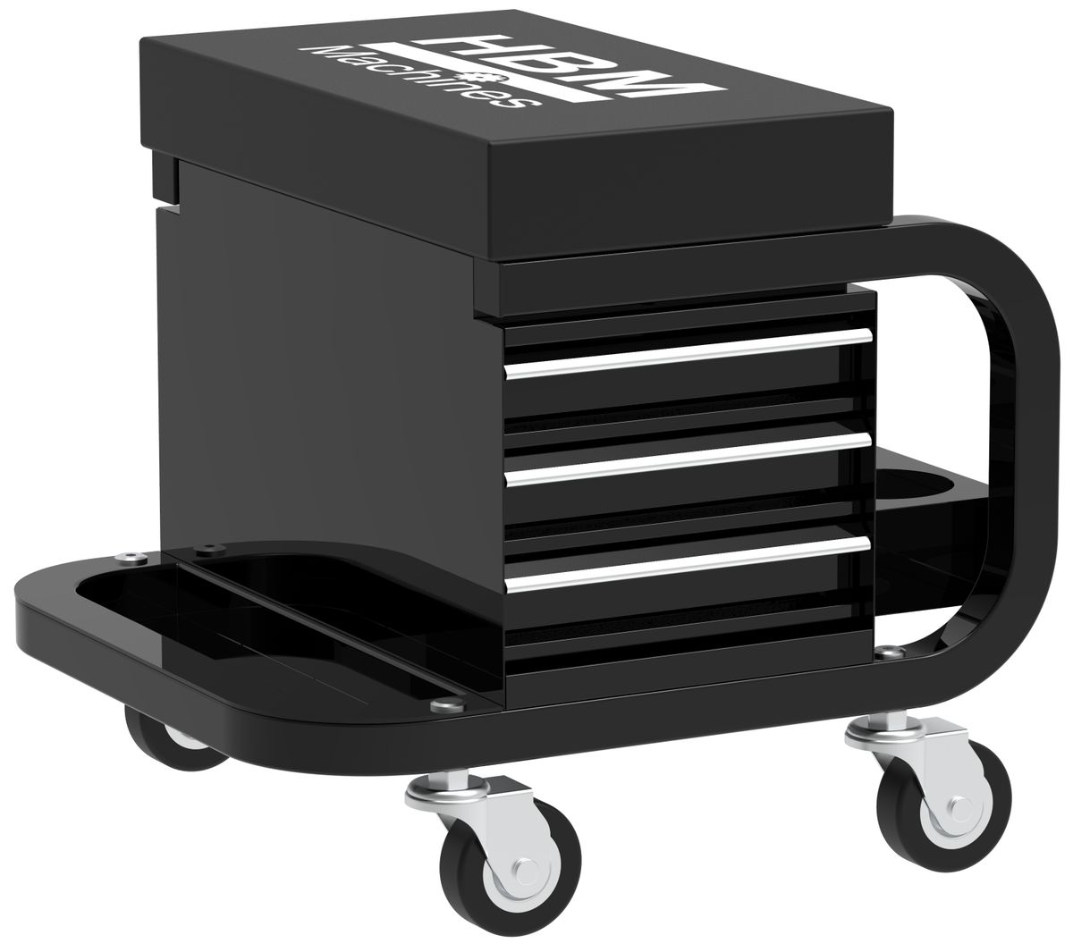HBM Silla de taller móvil con 3 cajones, negro
