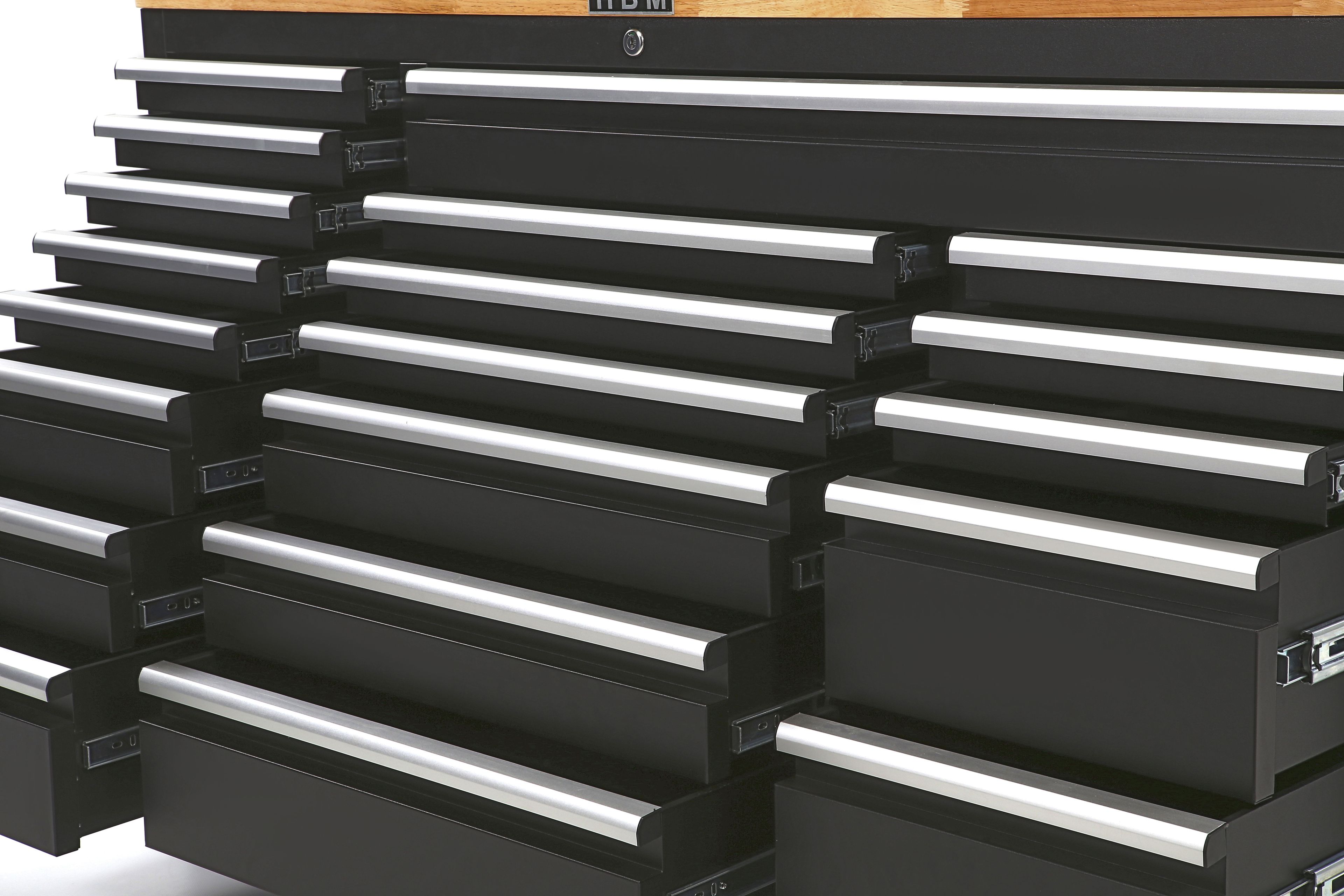 HBM mobiler Werkzeugwagen mit Holzarbeitsplatte, 146 cm, schwarz Image 4