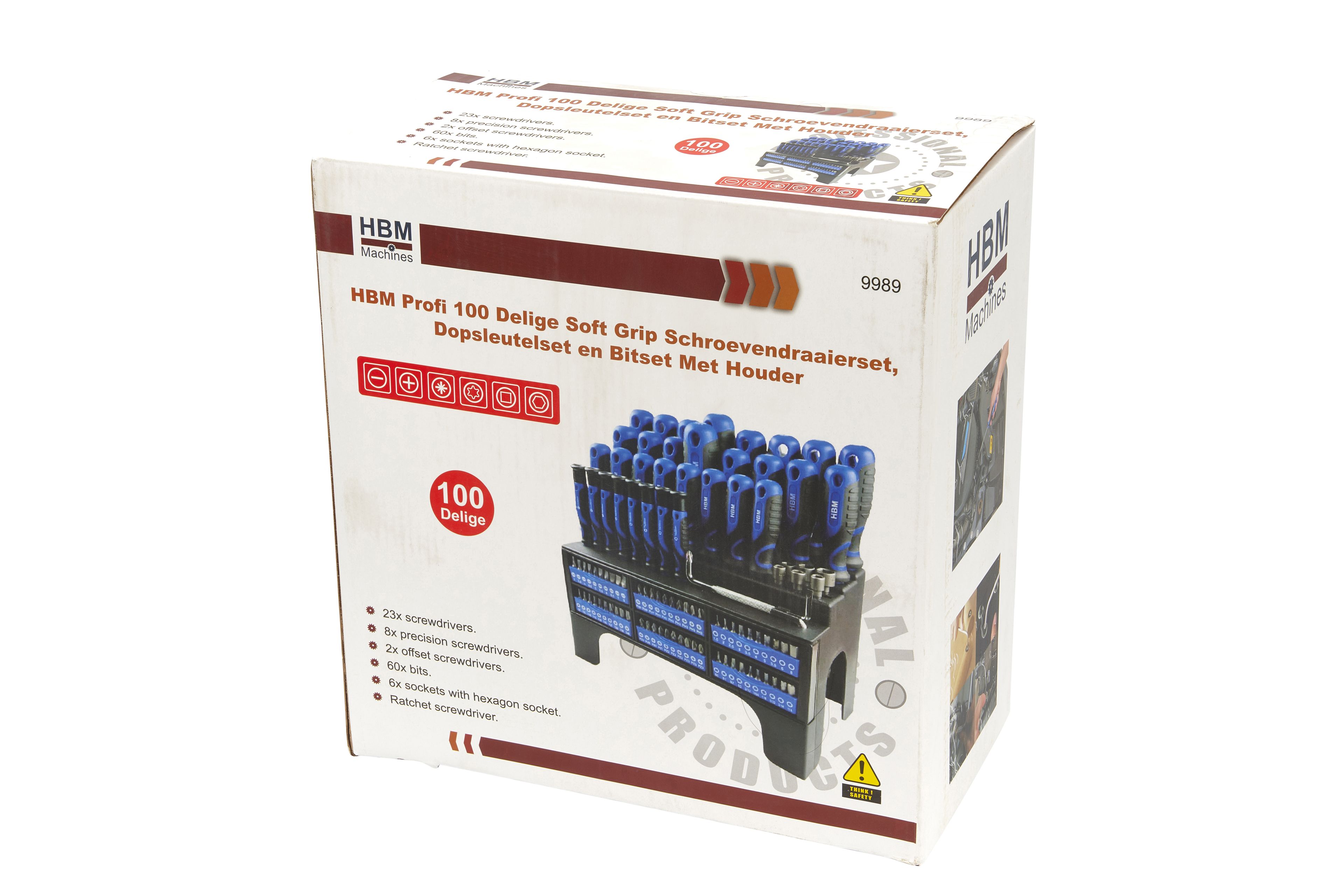 Juego de destornilladores HBM Profi de 100 piezas con agarre suave, juego de llaves de vaso y puntas con soporte Image 11