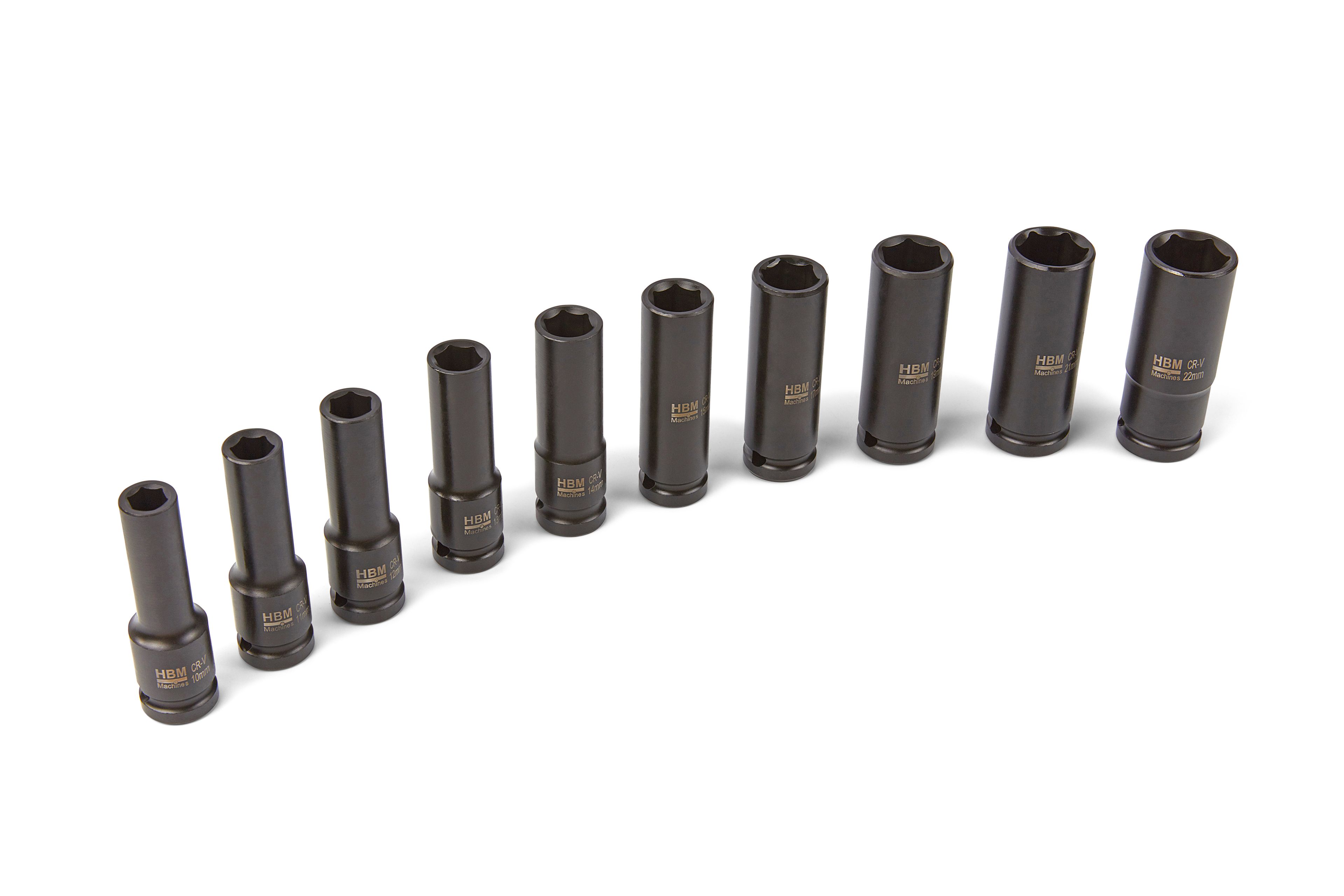 HBM Jeu de 10 douilles métriques hexagonales profondes 1/2 inch Image 3