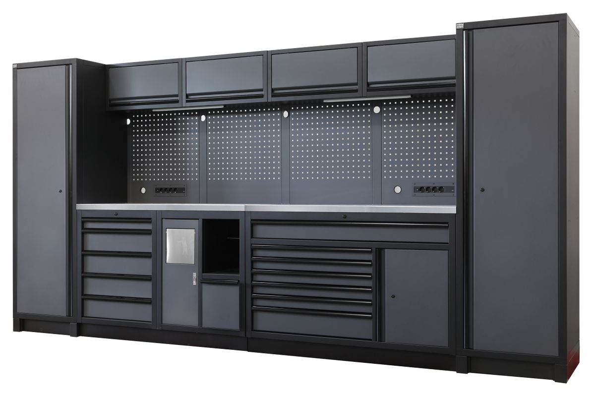 HBM sistema de taller modular extra profundo, 14 piezas, negro/gris
