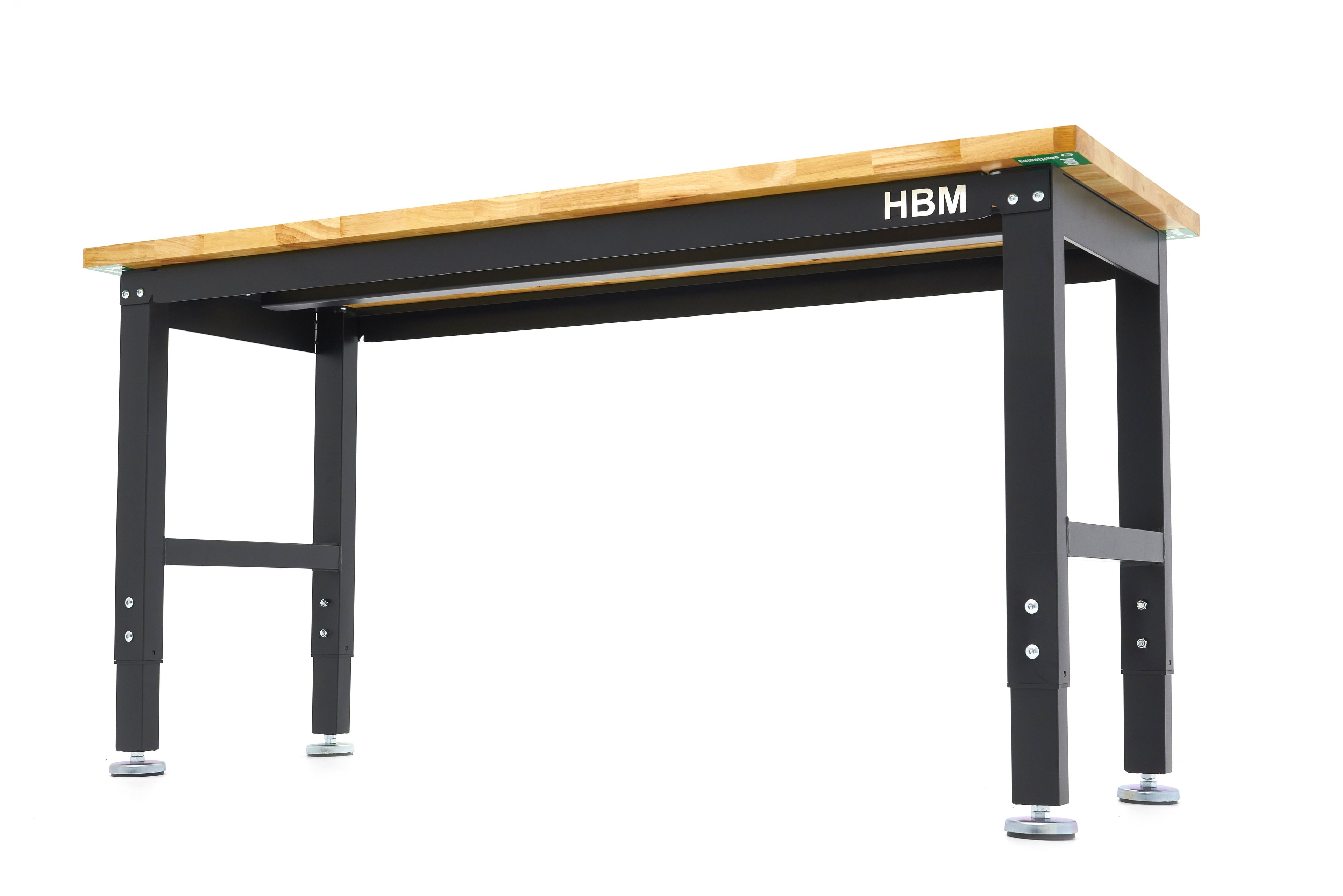 HBM werkbank 152 cm in hoogte verstelbaar, massief houten werkblad, zwart Image 9