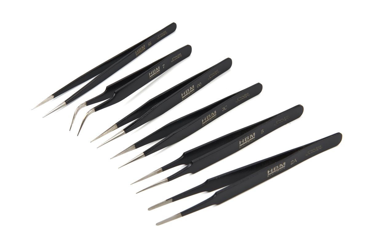 Juego de pinzas de acero inoxidable anti-magnéticas de 6 piezas HBM Profesional